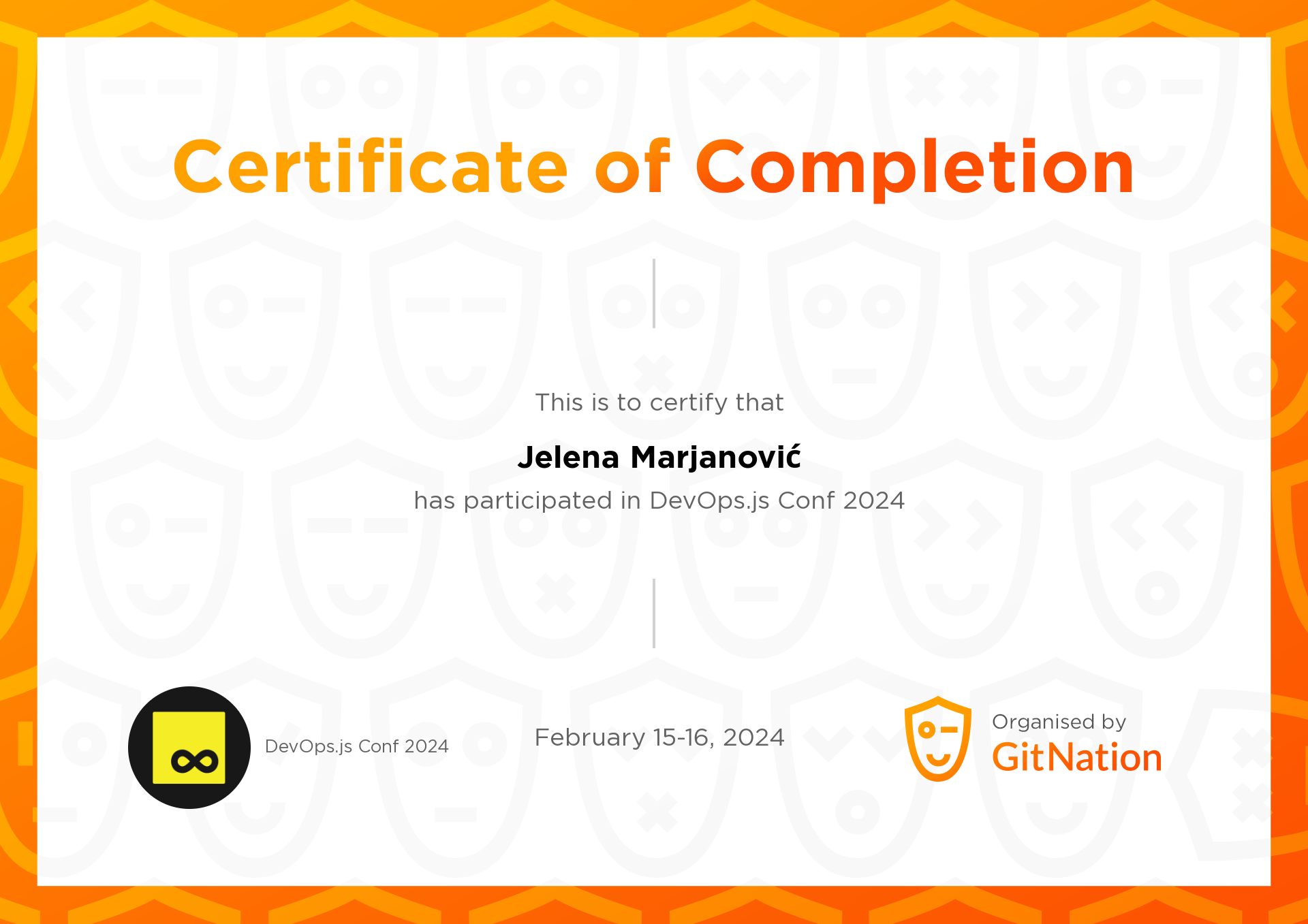 Jelena Marjanović's Certificate from DevOps.js