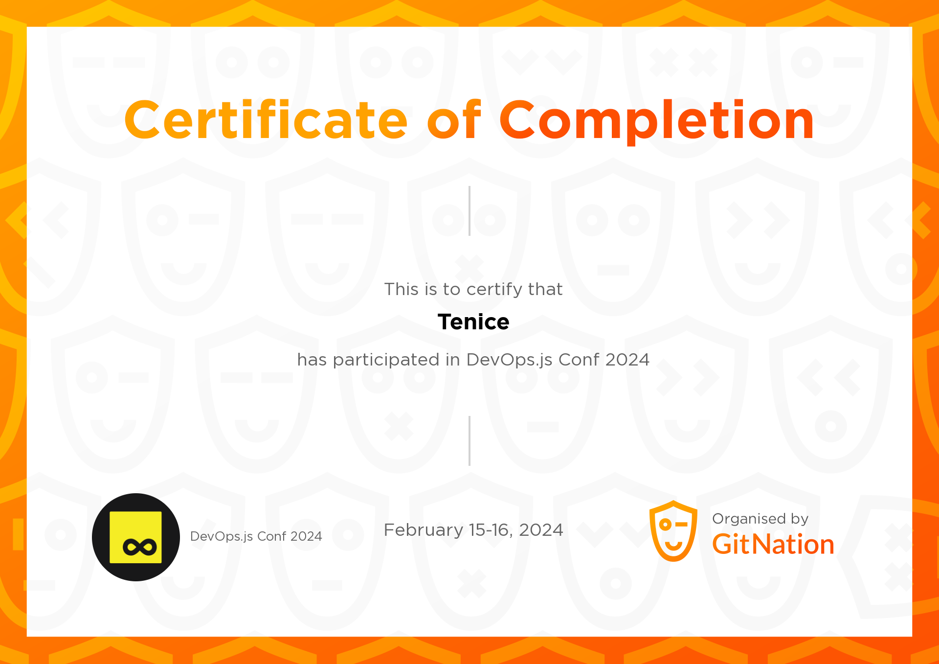 Tenice's Certificate from DevOps.js