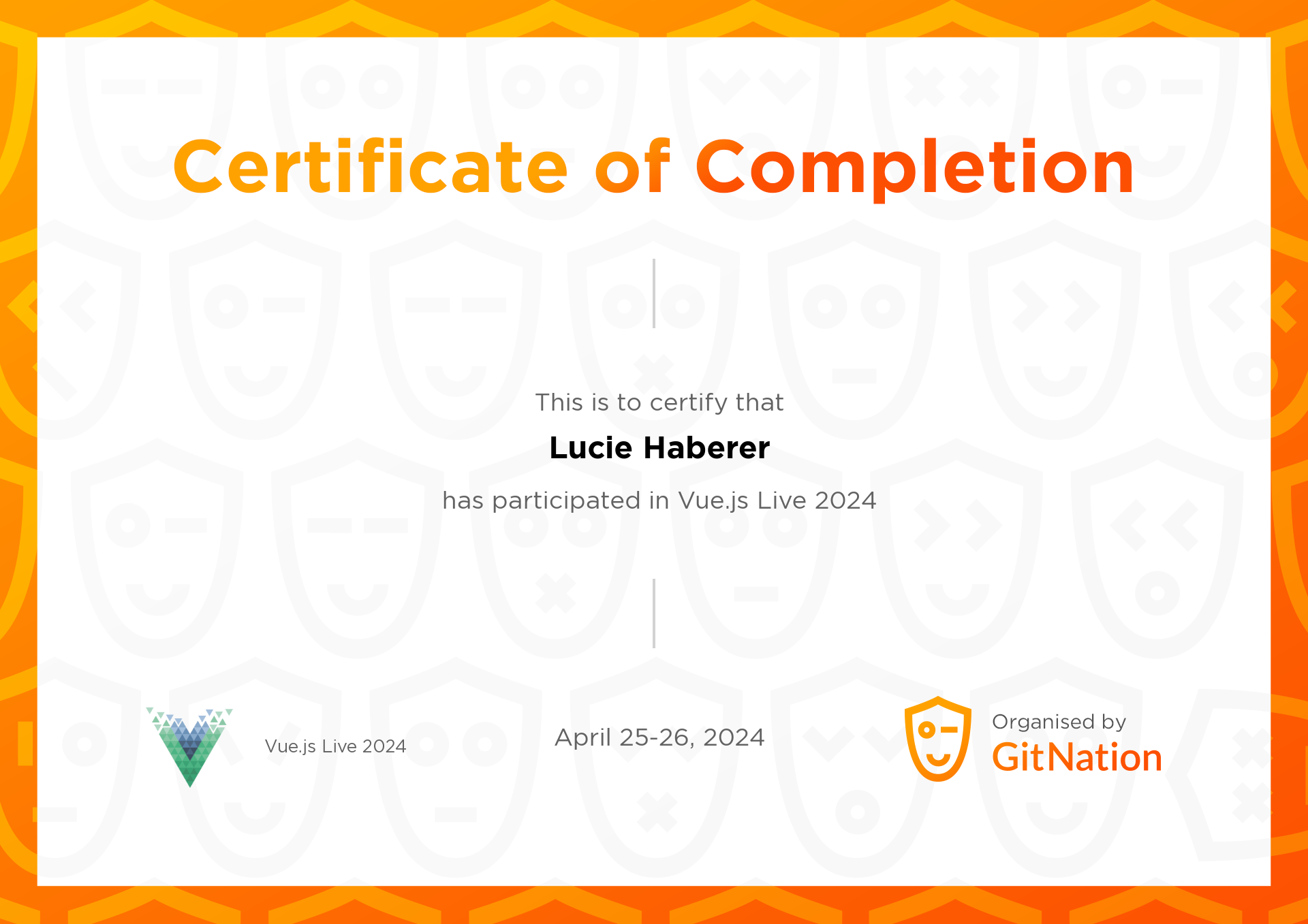 Lucie Haberer's Certificate from Vue.js Live Conference