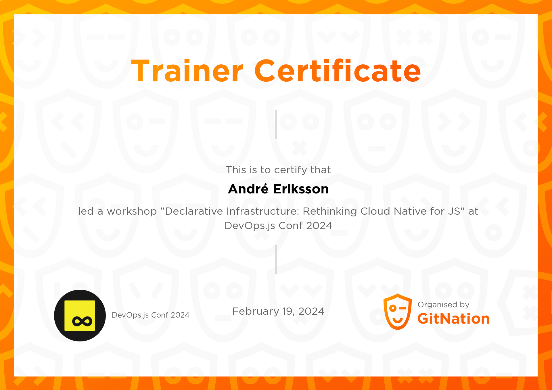 André Eriksson's Certificate from DevOps.js