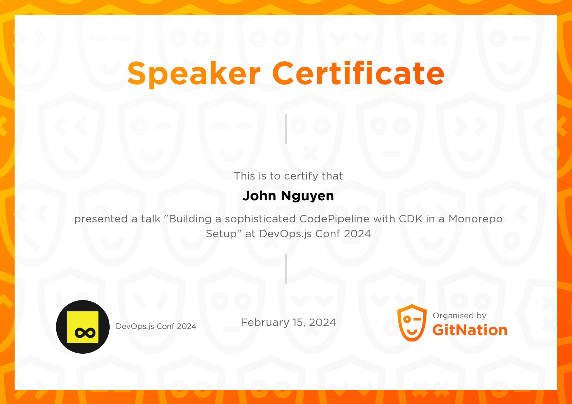 John Nguyen's Certificate from DevOps.js