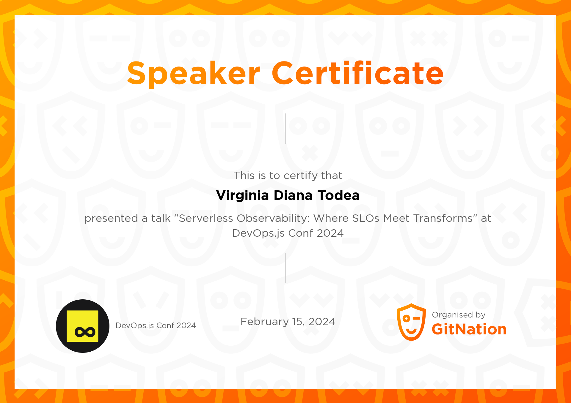 Virginia Diana Todea's Certificate from DevOps.js