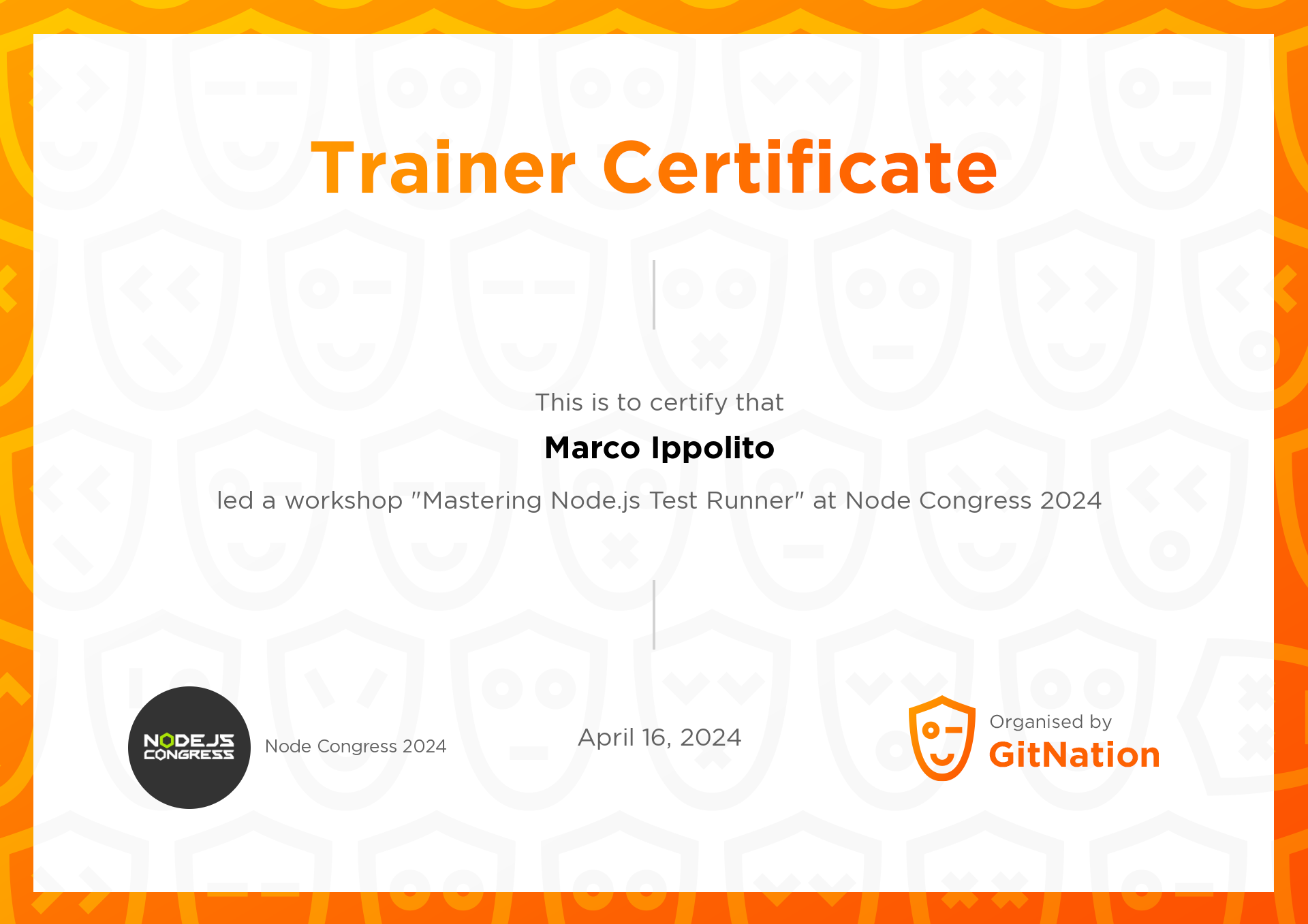 Marco Ippolito's Certificate from Node Congress