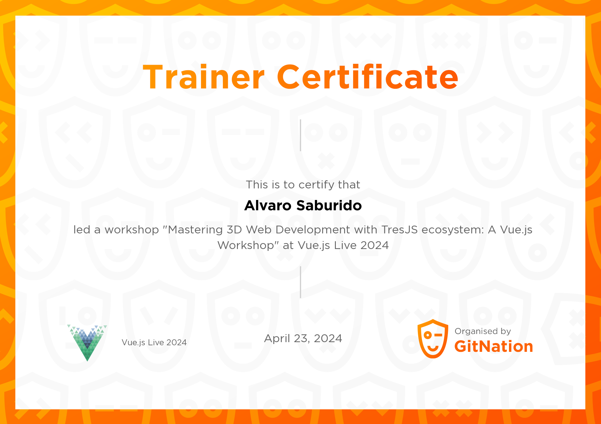 Alvaro Saburido's Certificate from Vue.js Live Conference