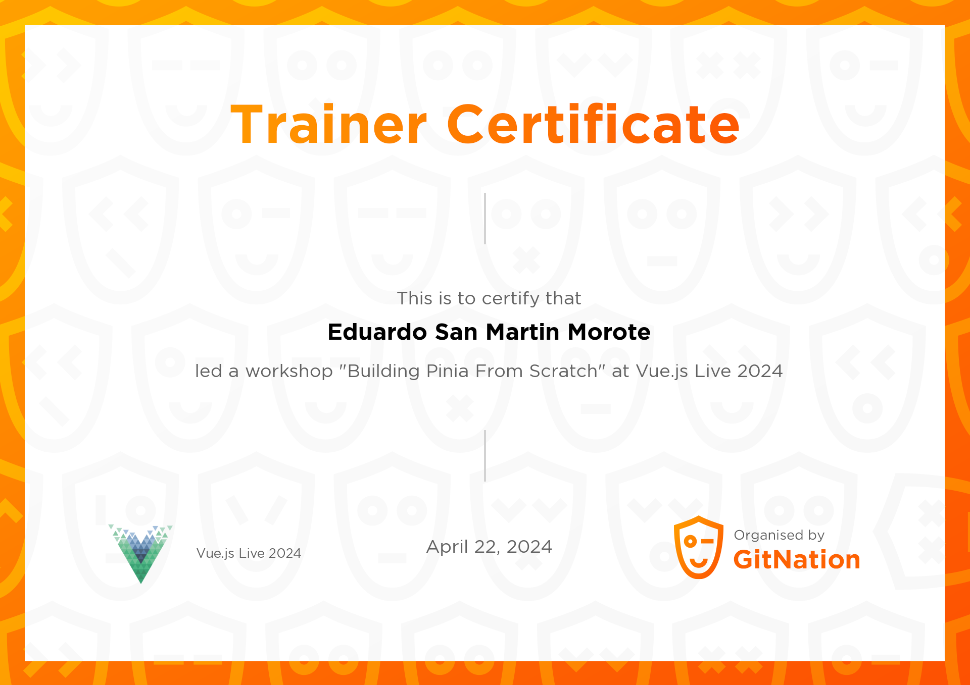 Eduardo San Martin Morote's Certificate from Vue.js Live Conference