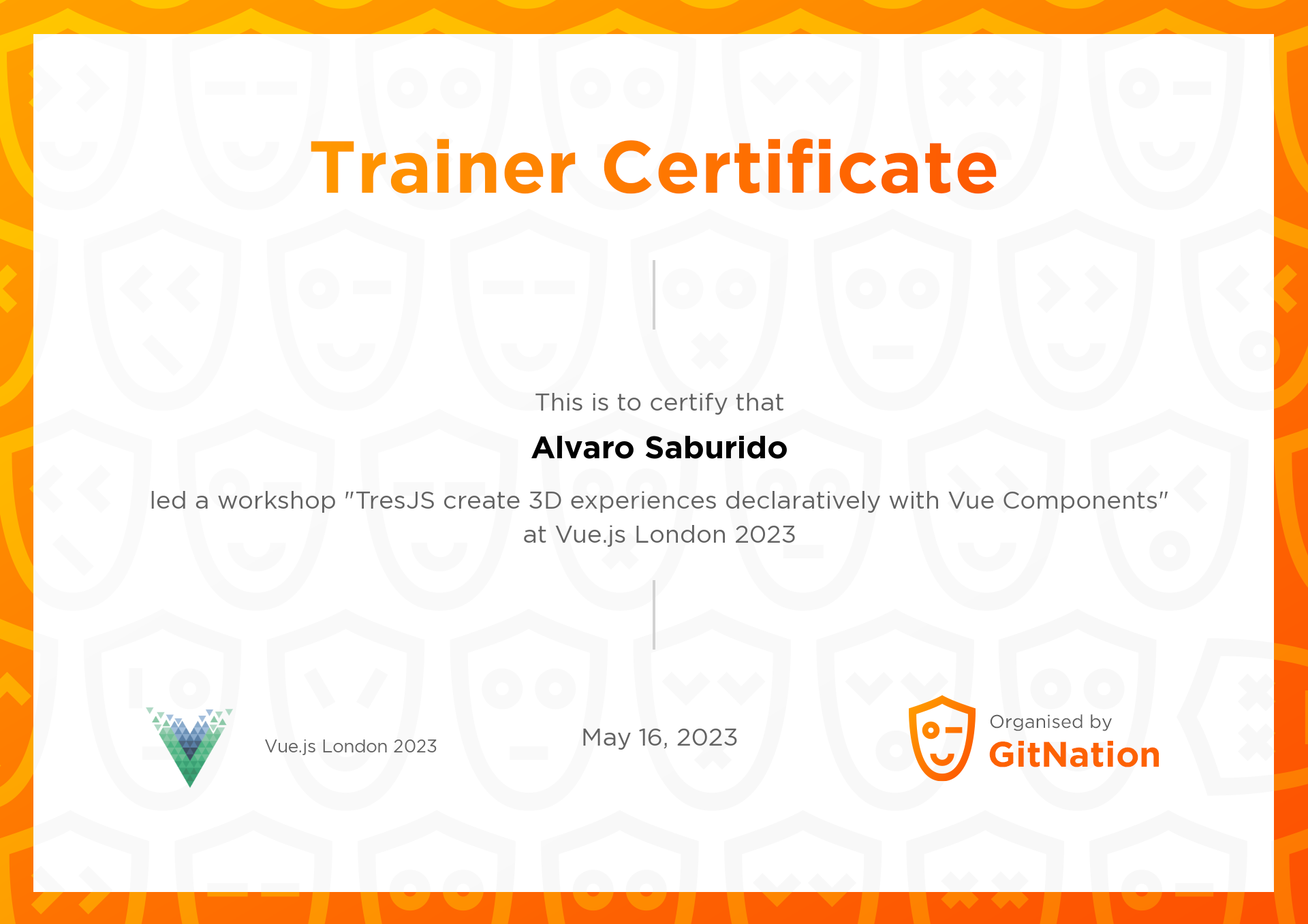 Alvaro Saburido's Certificate from Vue.js Live Conference