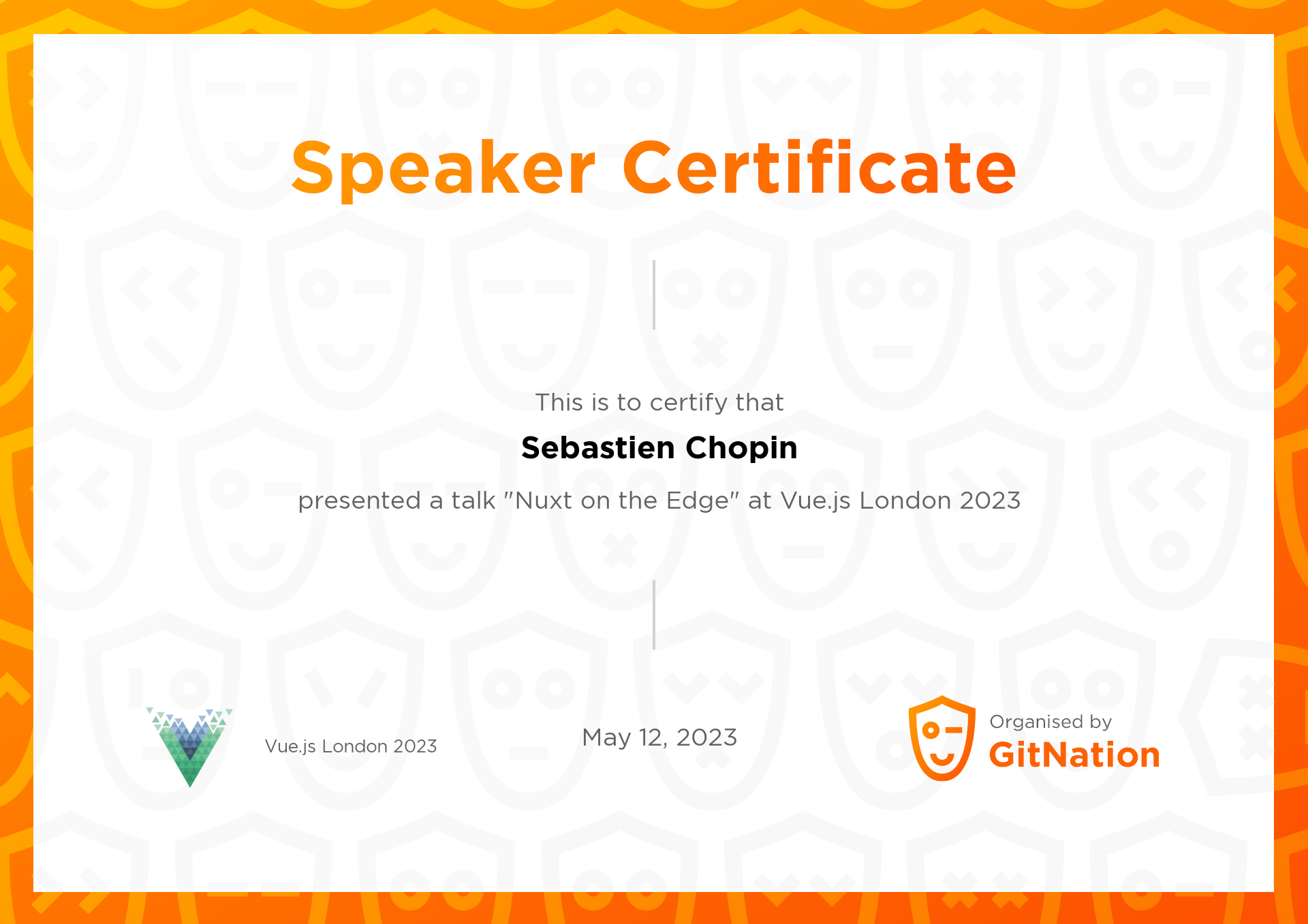 Sebastien Chopin's Certificate from Vue.js Live Conference