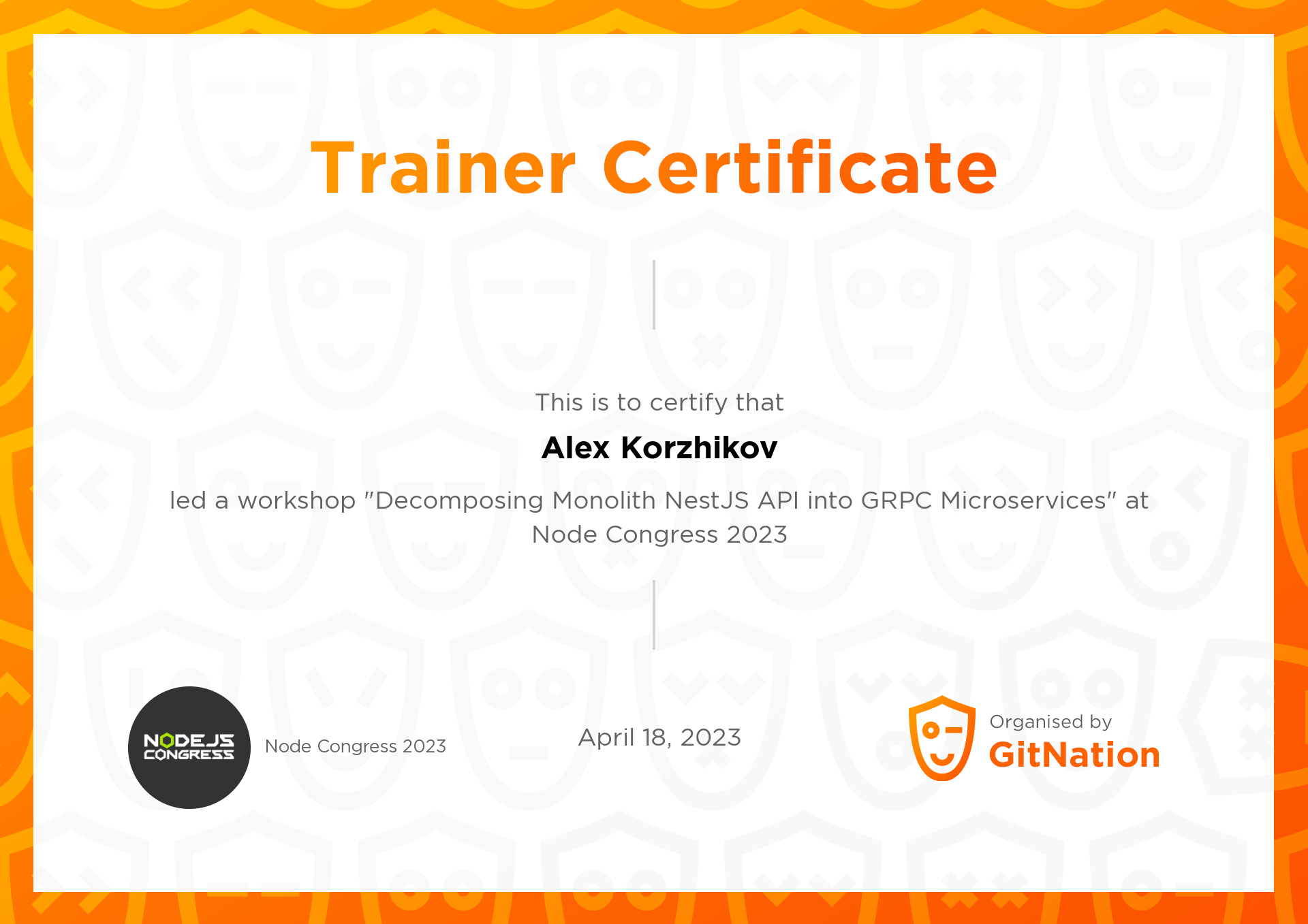 Alex Korzhikov's Certificate from Node Congress