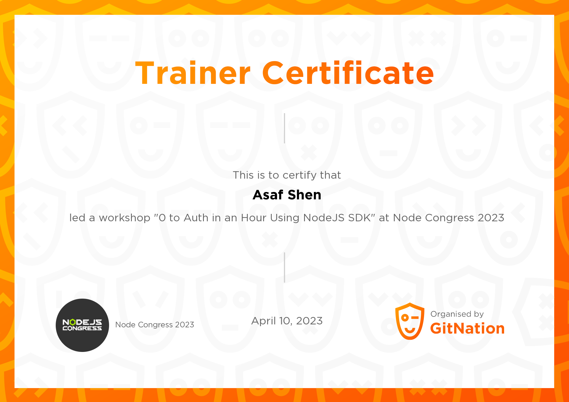 Asaf Shen's Certificate from Node Congress