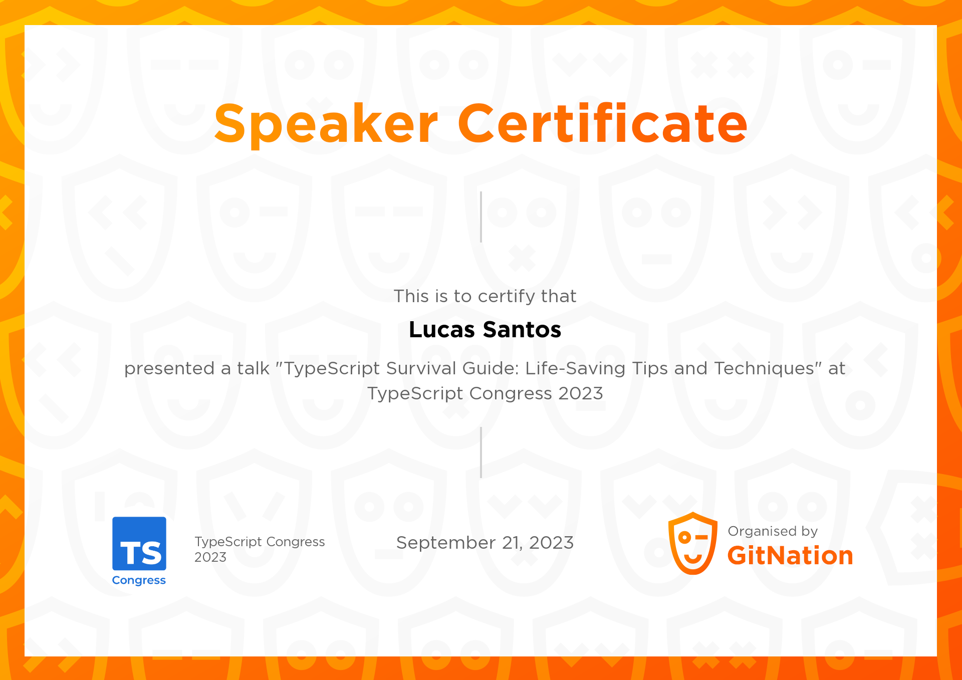 Lucas Santos's Certificate from TS Congress