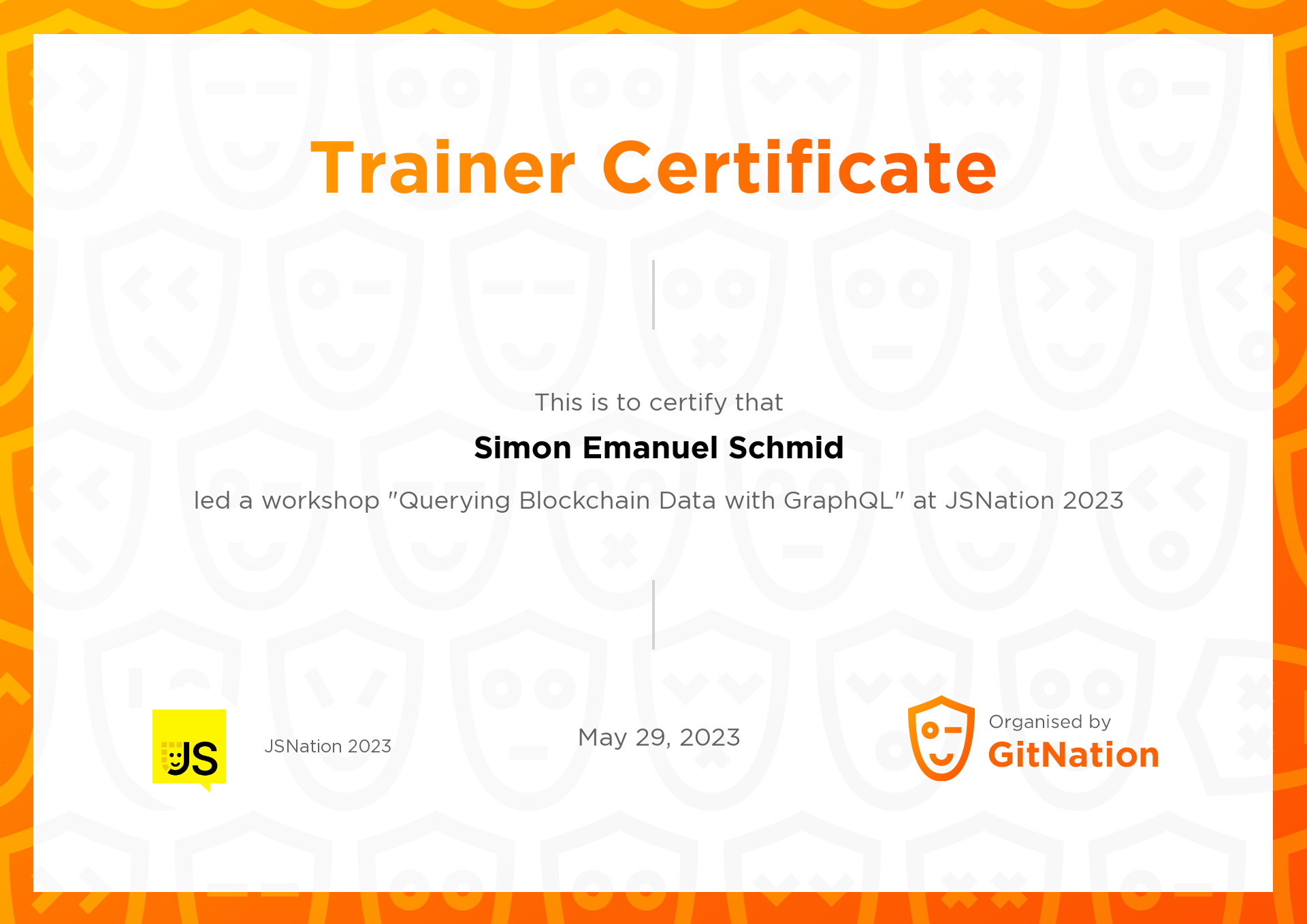 Simon Emanuel Schmid's Certificate from JS Nation