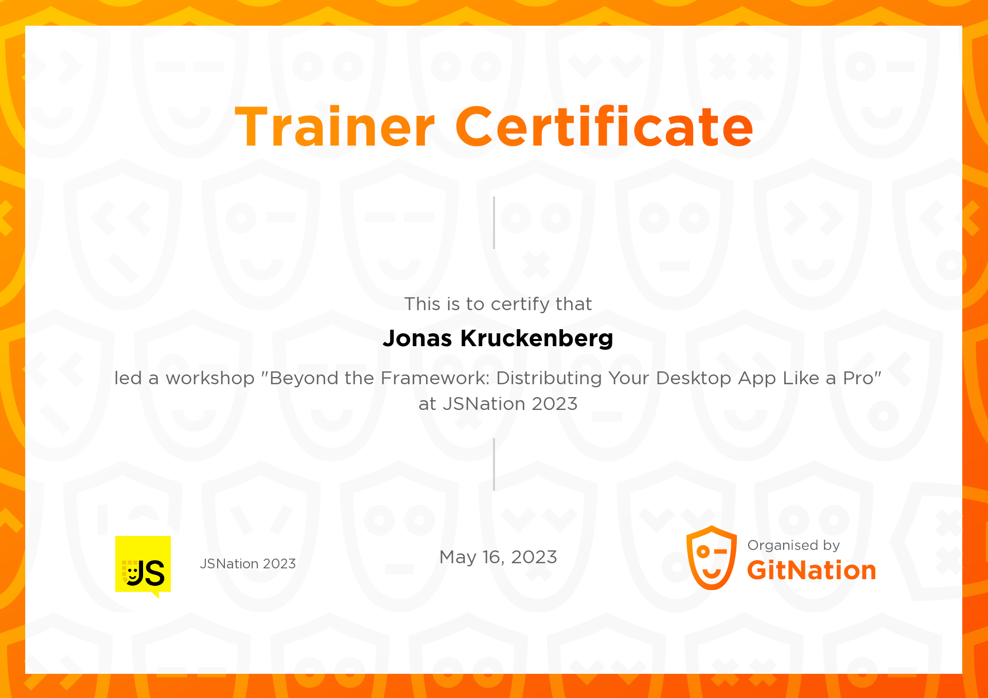 Jonas Kruckenberg's Certificate from JS Nation