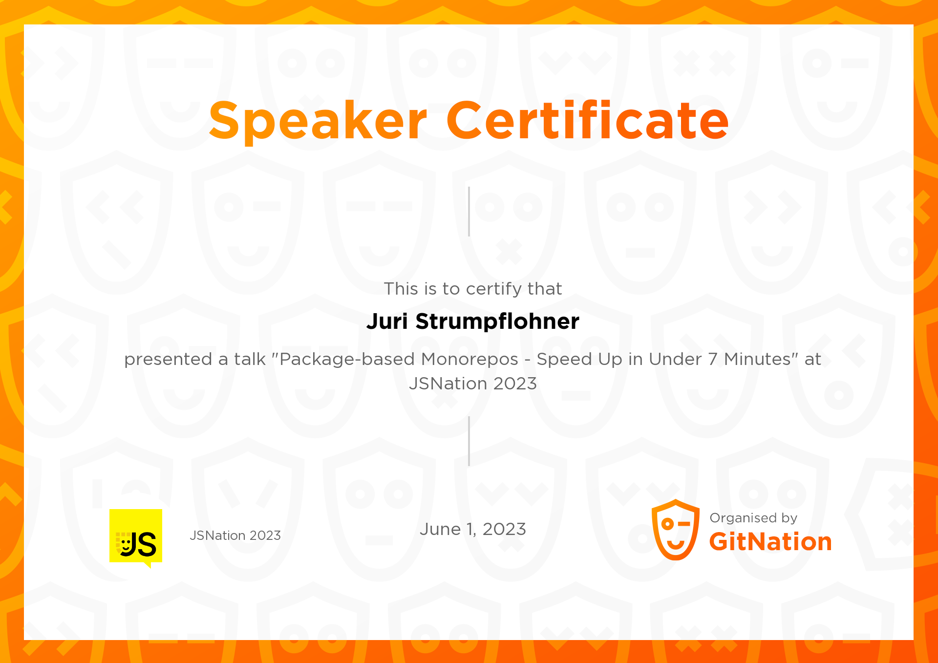 Juri Strumpflohner's Certificate from JS Nation