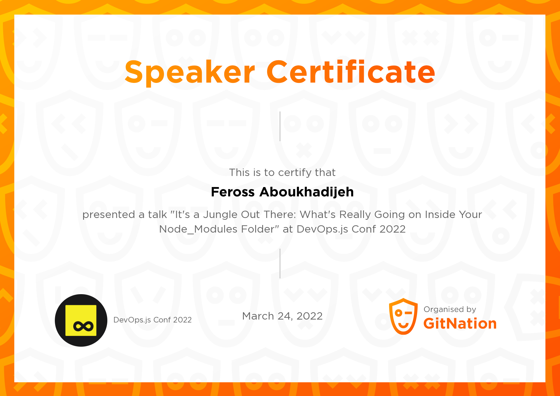 Feross Aboukhadijeh's Certificate from DevOps.js