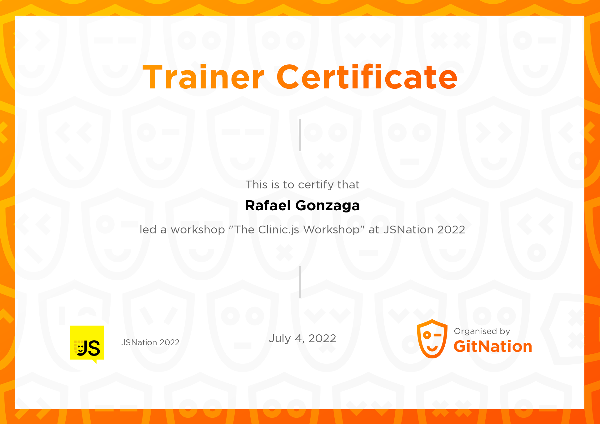 Rafael Gonzaga's Certificate from JS Nation