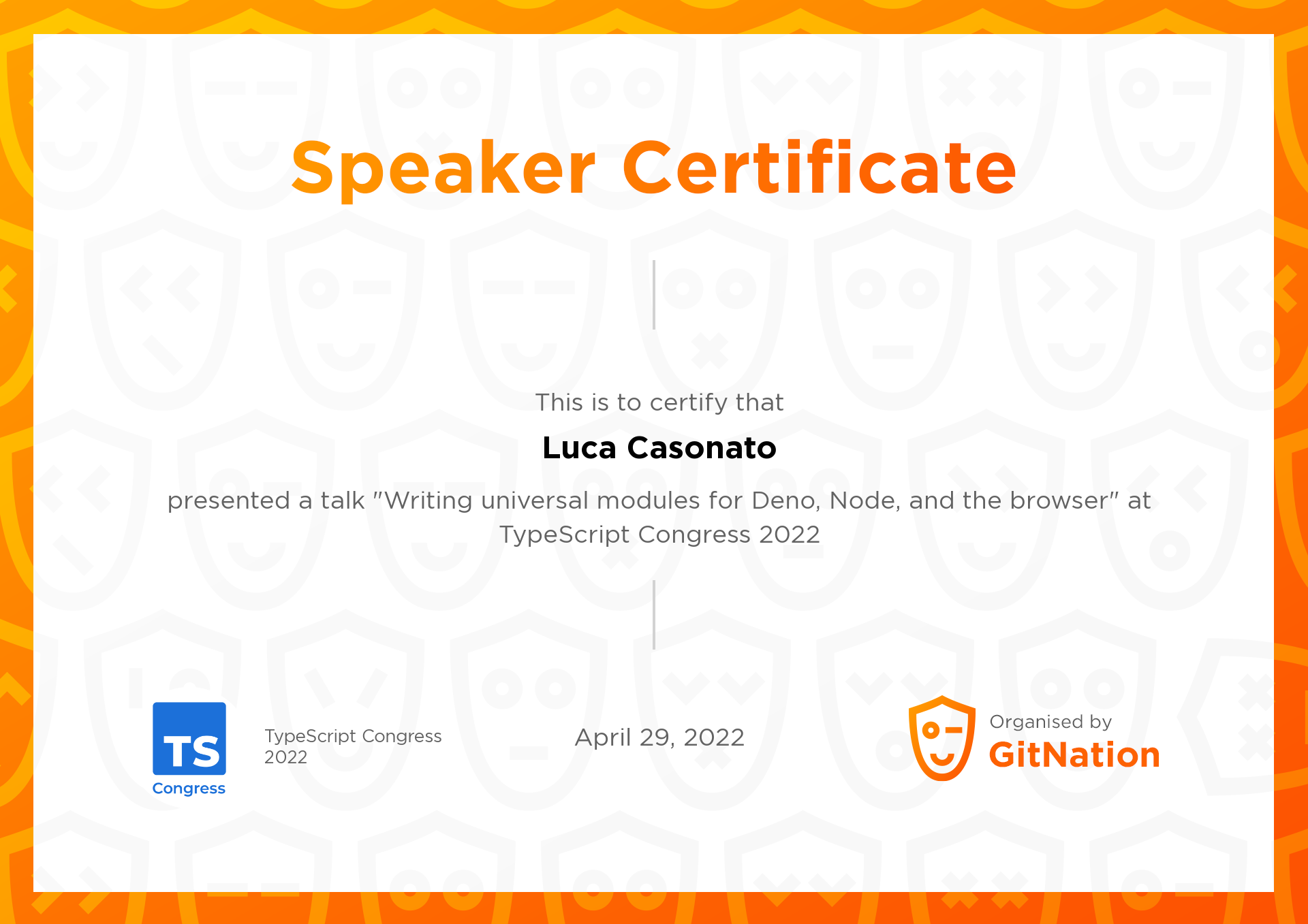 Luca Casonato's Certificate from TS Congress