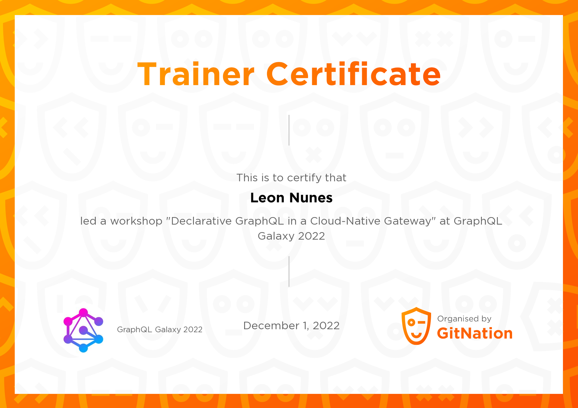 Leon Nunes's Certificate from GraphQL Galaxy