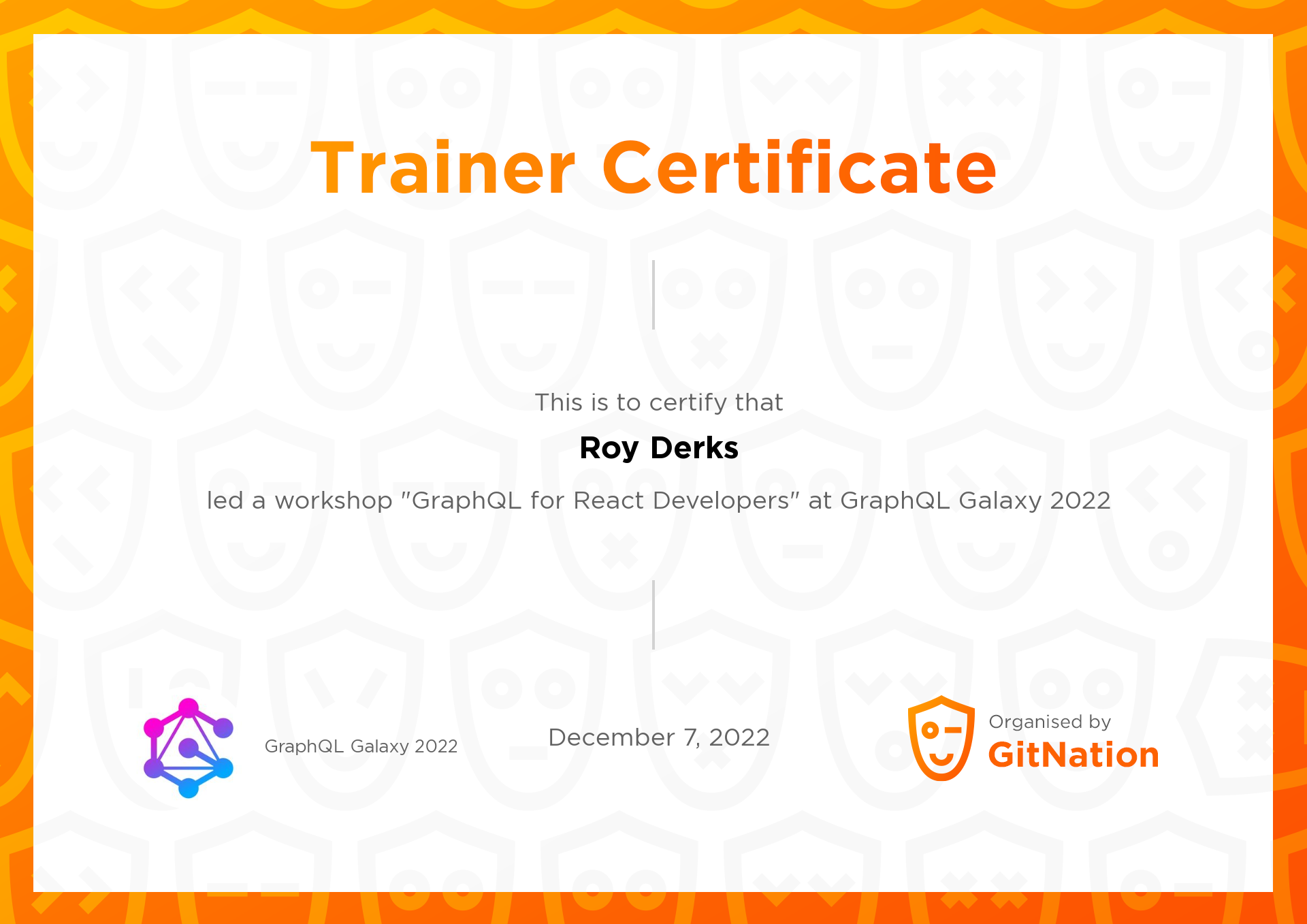 Roy Derks's Certificate from GraphQL Galaxy