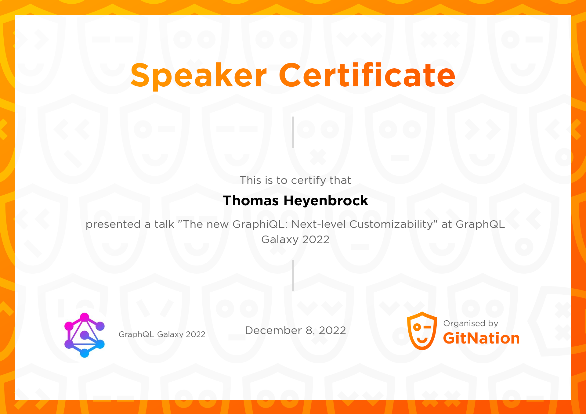 Thomas Heyenbrock's Certificate from GraphQL Galaxy