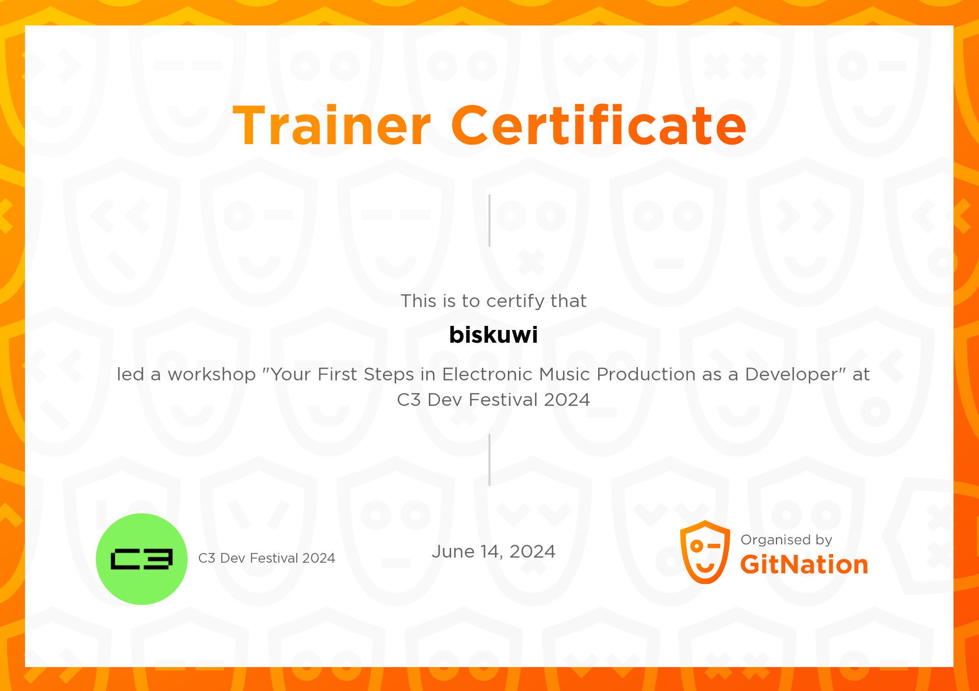 biskuwi's Certificate from C3 Dev Festival