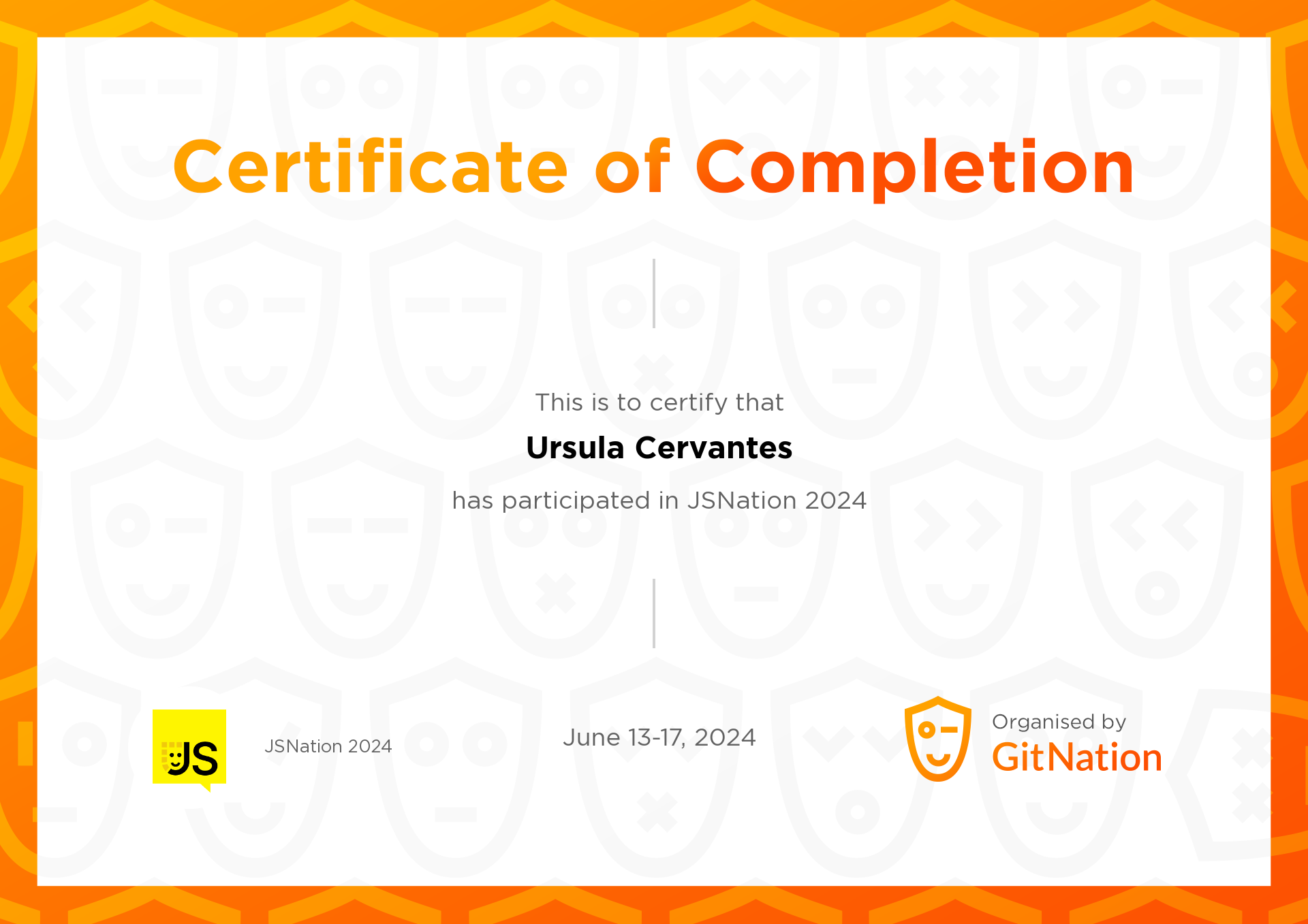 Ursula Cervantes's Certificate from JS Nation