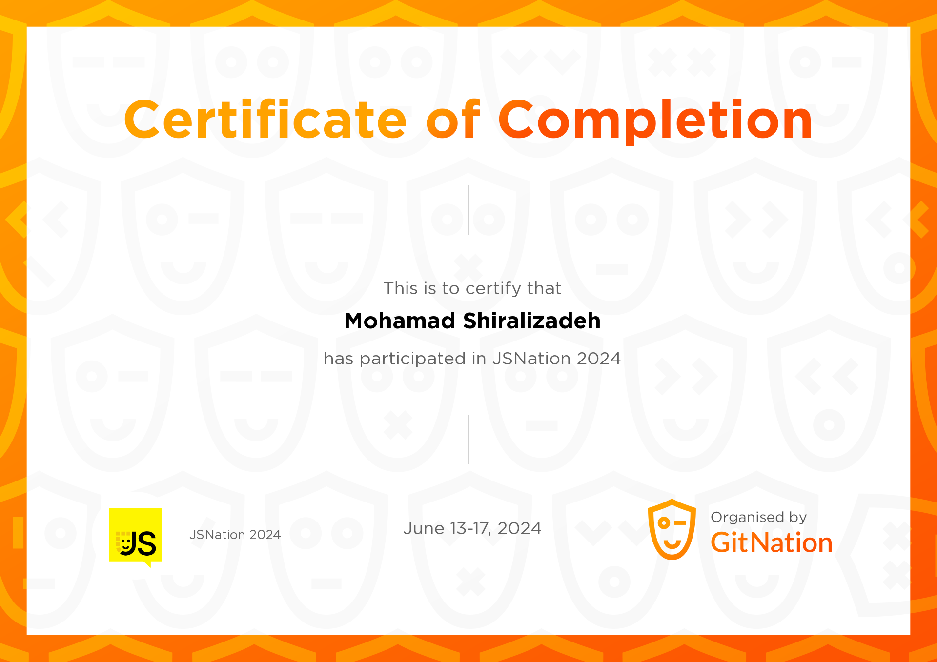 Mohamad Shiralizadeh's Certificate from JS Nation