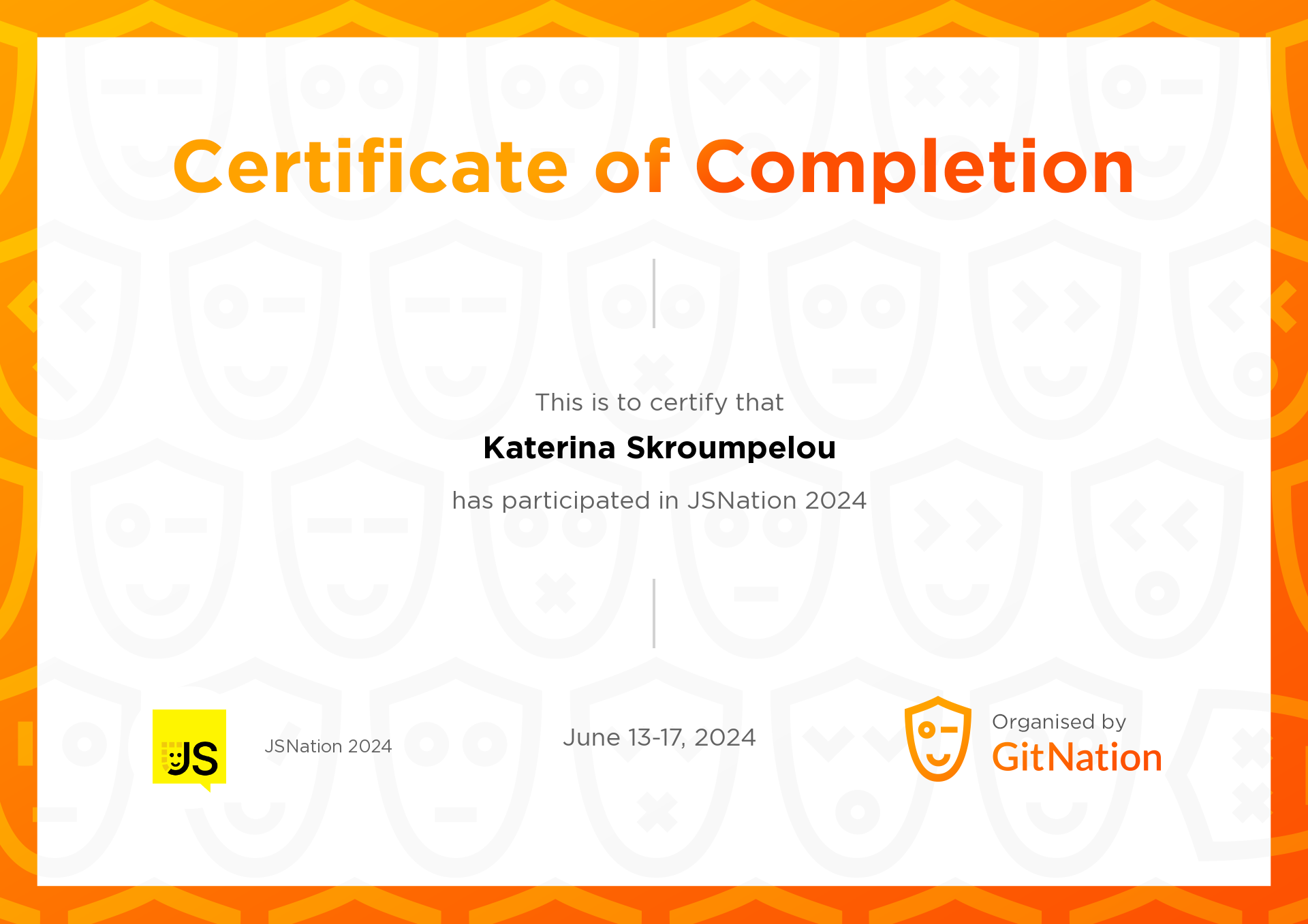 Katerina Skroumpelou's Certificate from JS Nation