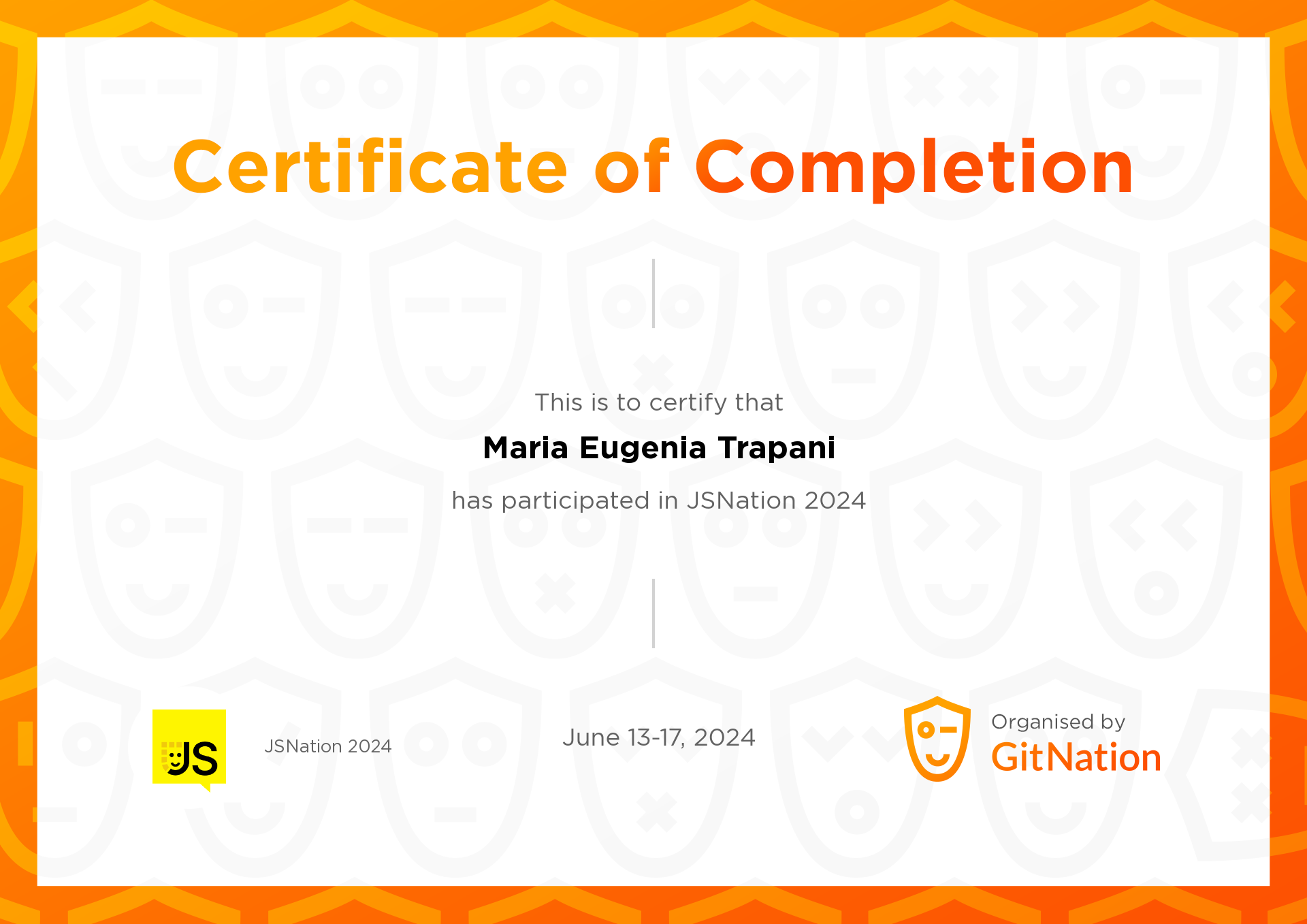 Maria Eugenia Trapani's Certificate from JS Nation