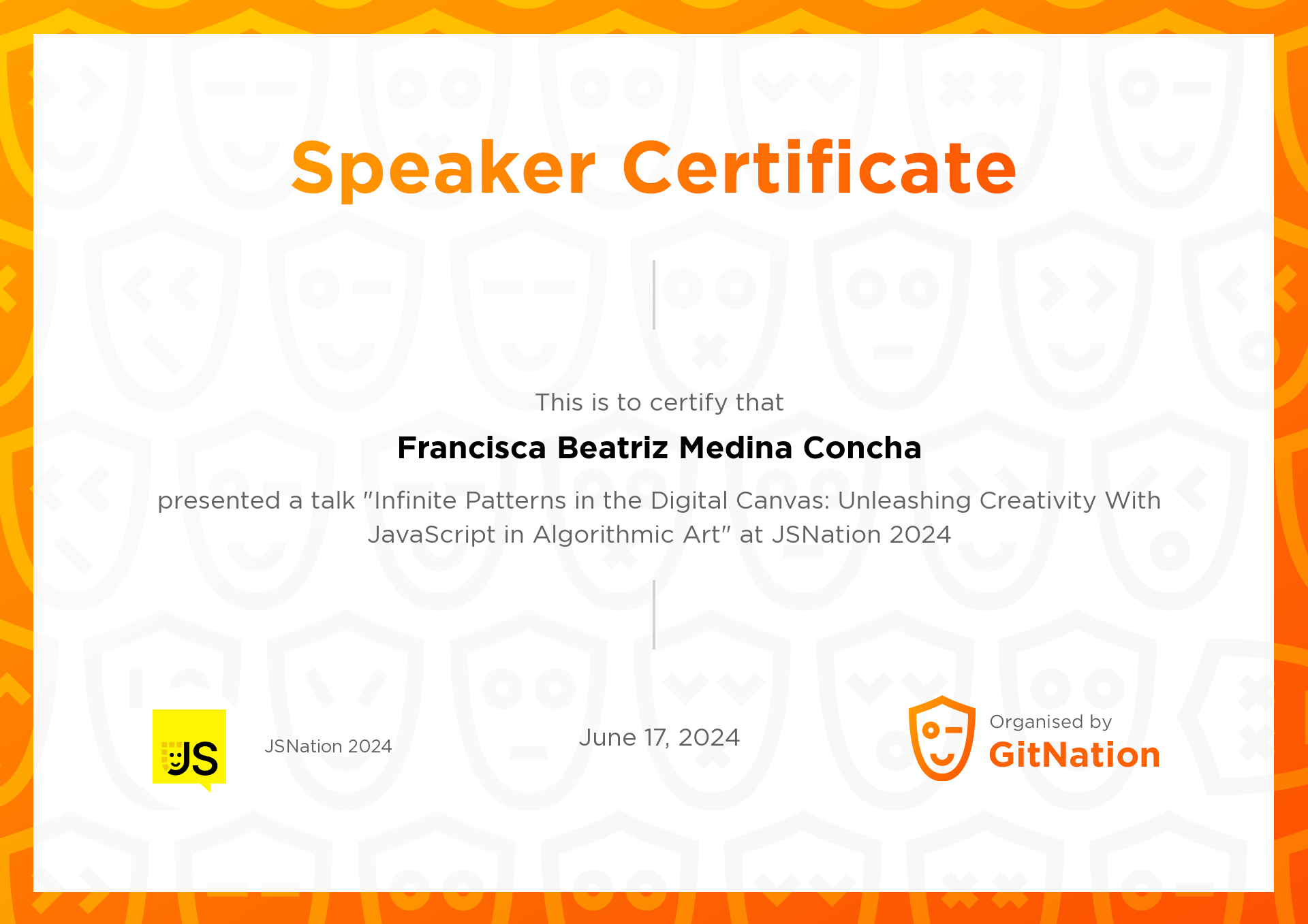 Francisca Beatriz Medina Concha's Certificate from JS Nation