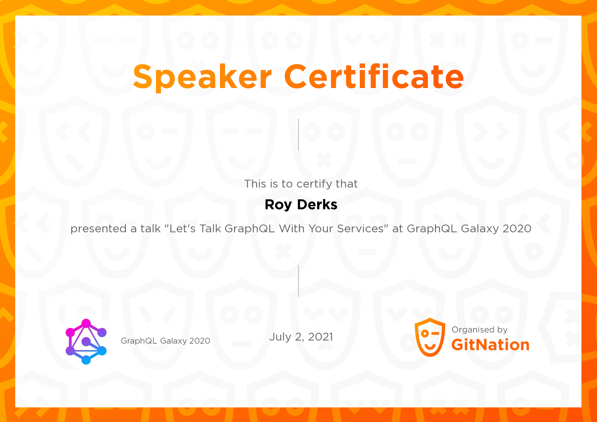 Roy Derks's Certificate from GraphQL Galaxy