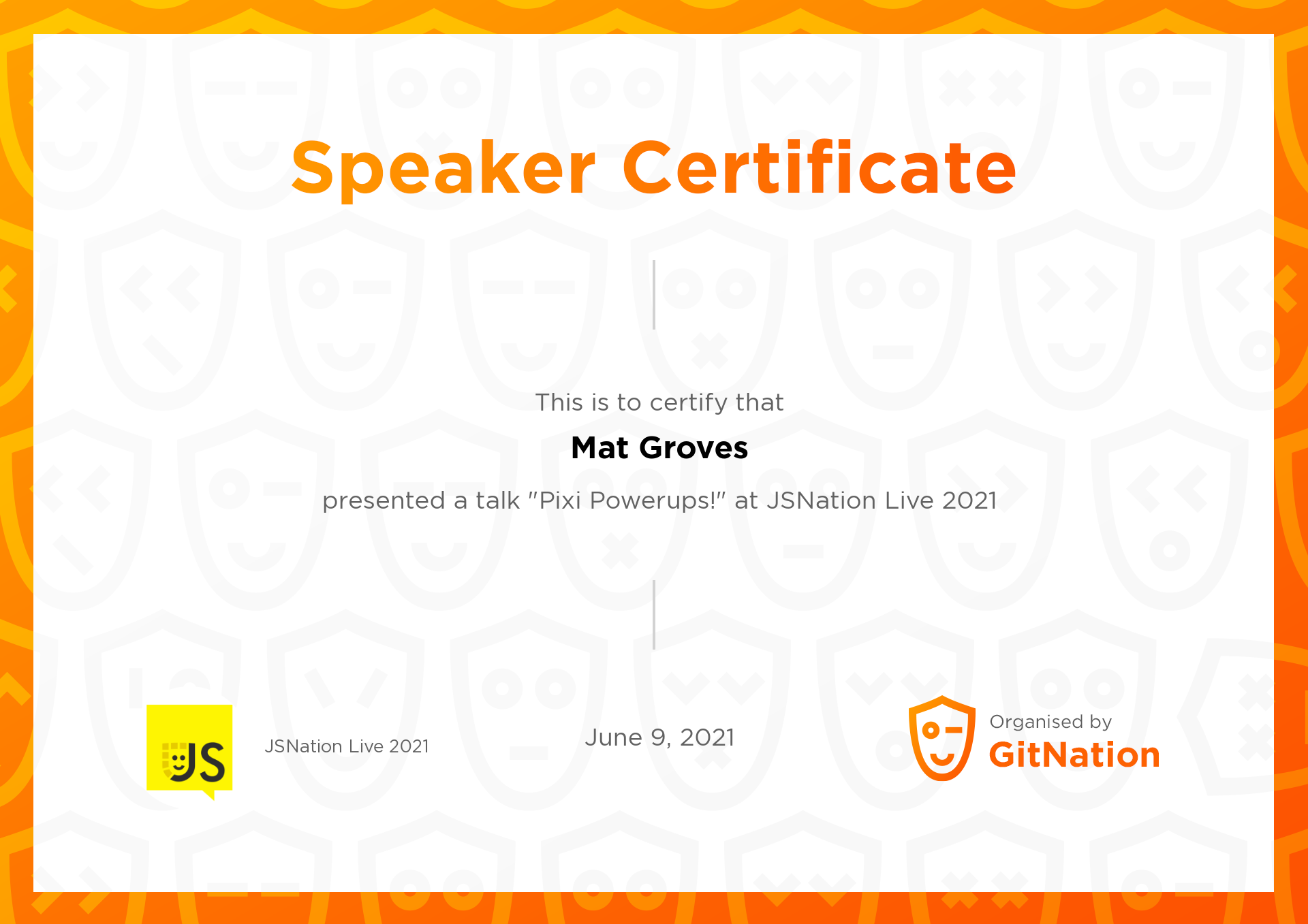 Mat Groves's Certificate from JSNation Live