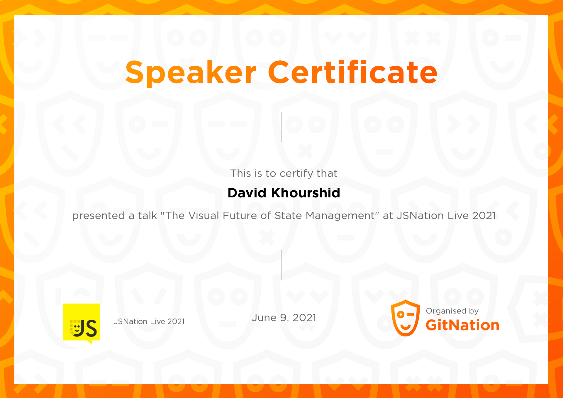 David Khourshid's Certificate from JSNation Live