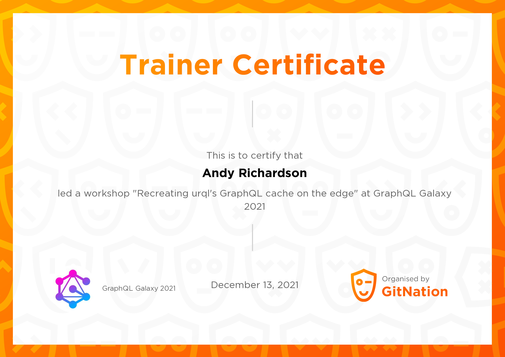 Andy Richardson's Certificate from GraphQL Galaxy