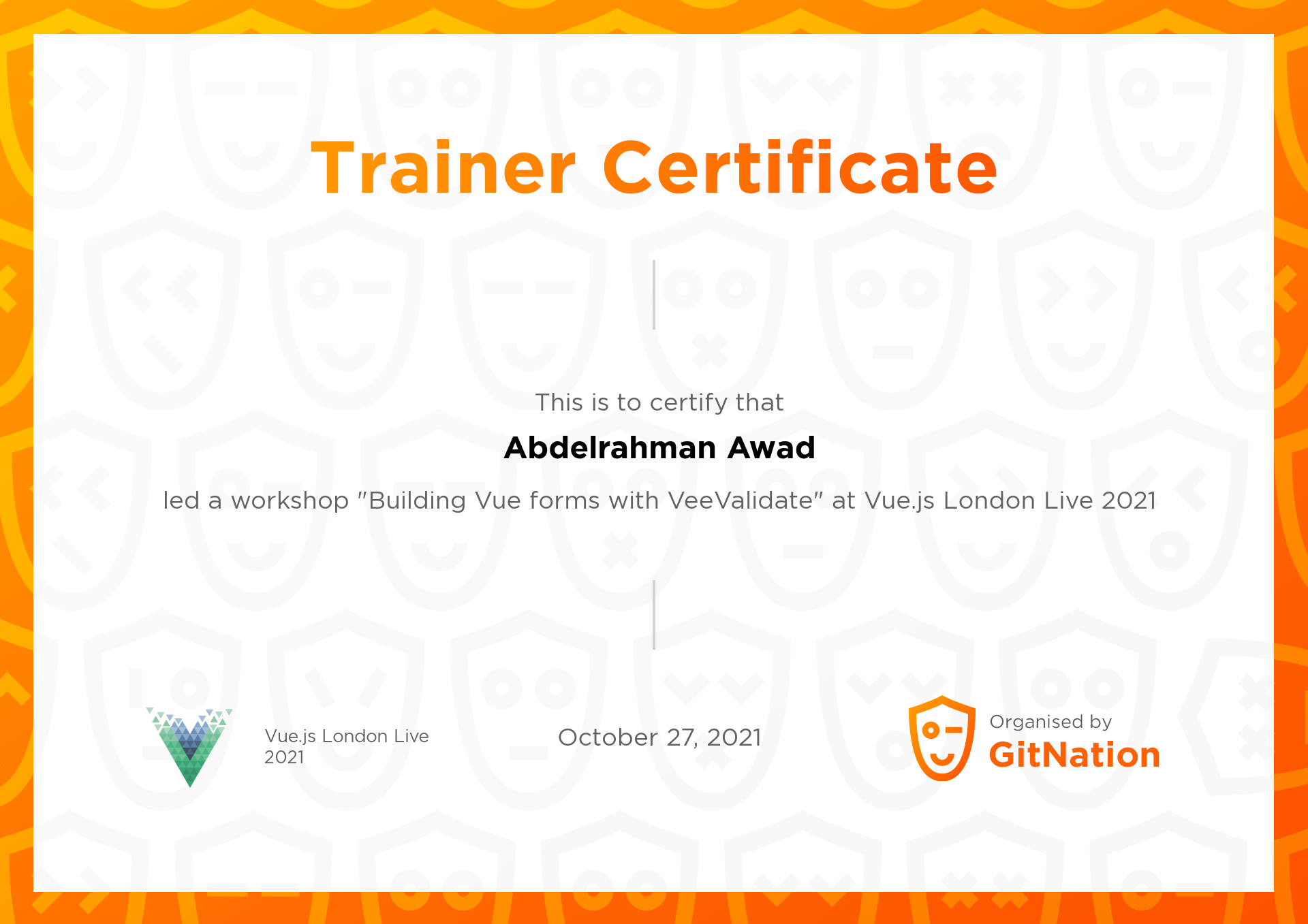 Abdelrahman Awad's Certificate from Vue.js Live Conference