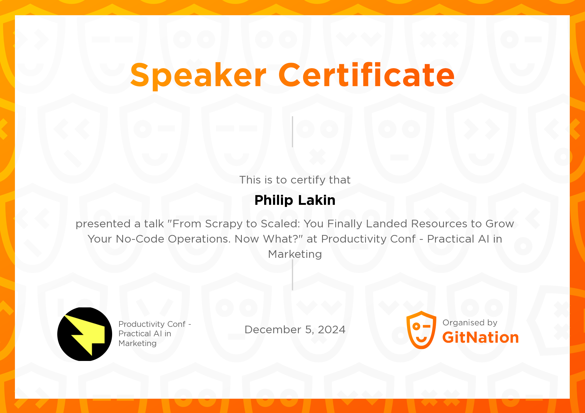 Philip Lakin's Certificate from Productivity Conference - AI in Marketing