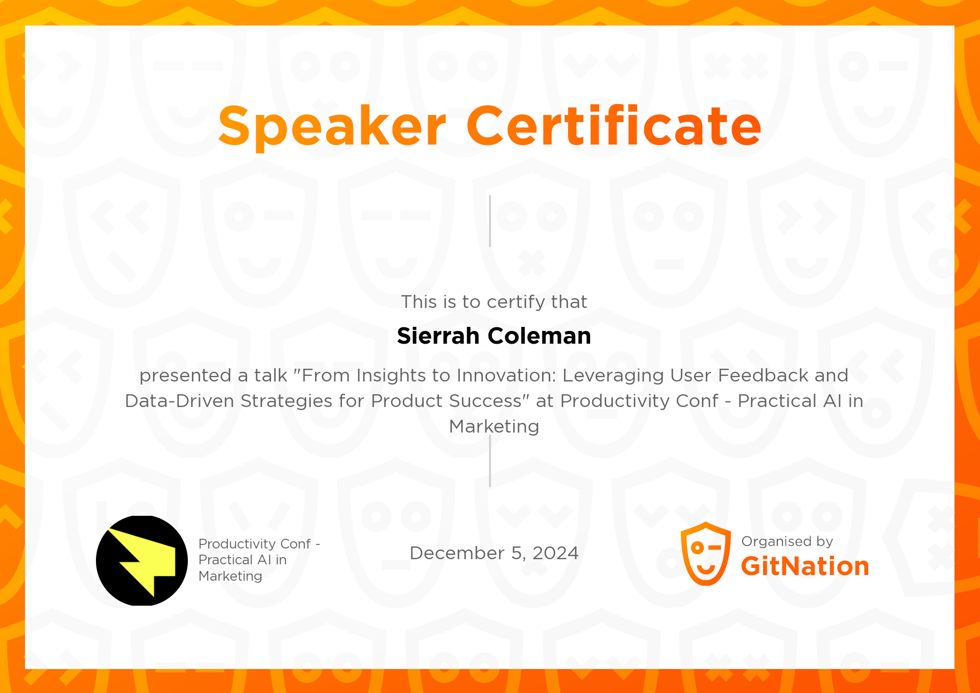  Sierrah Coleman's Certificate from Productivity Conference - AI in Marketing