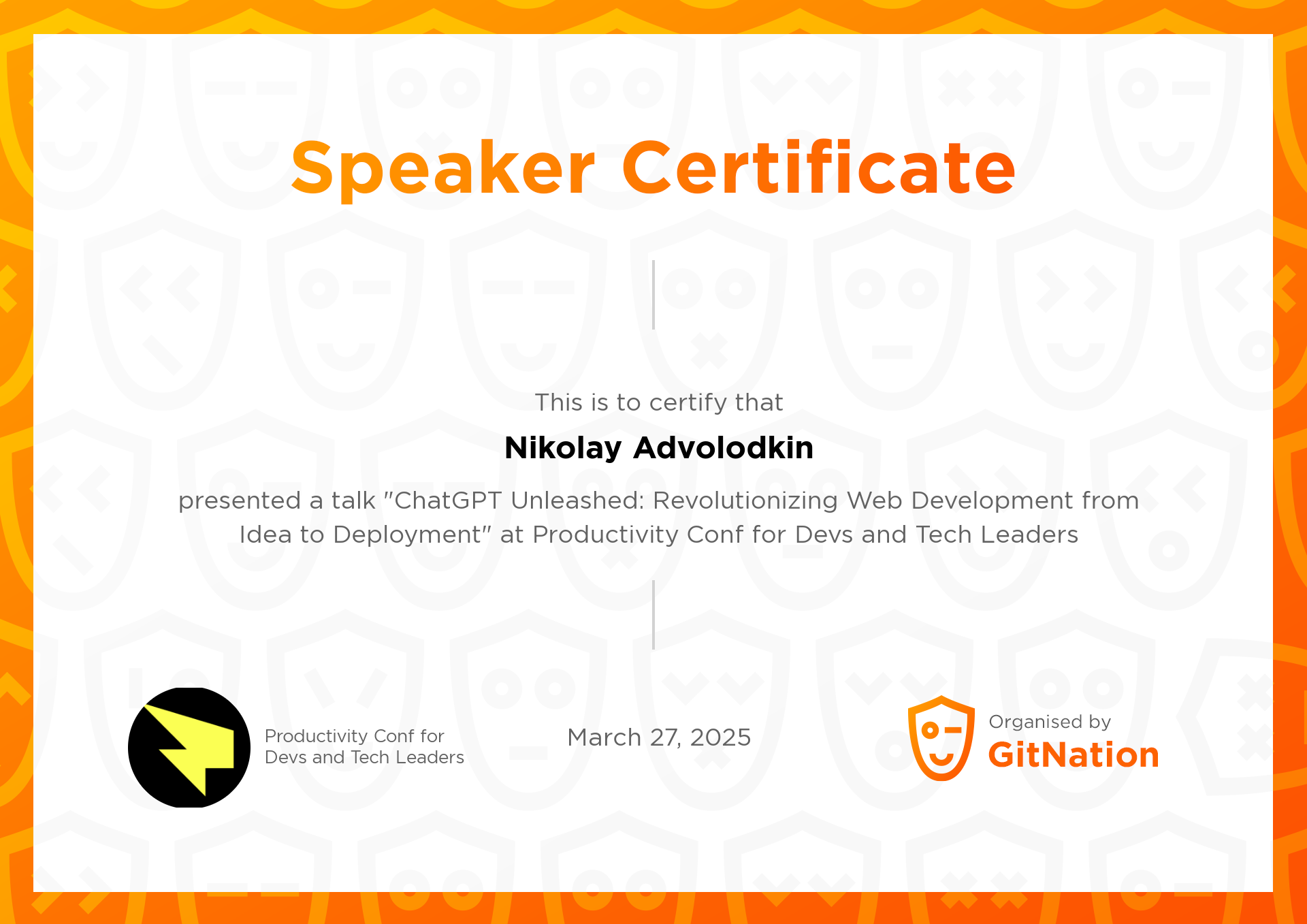 Nikolay Advolodkin's Certificate from AI Coding Summit
