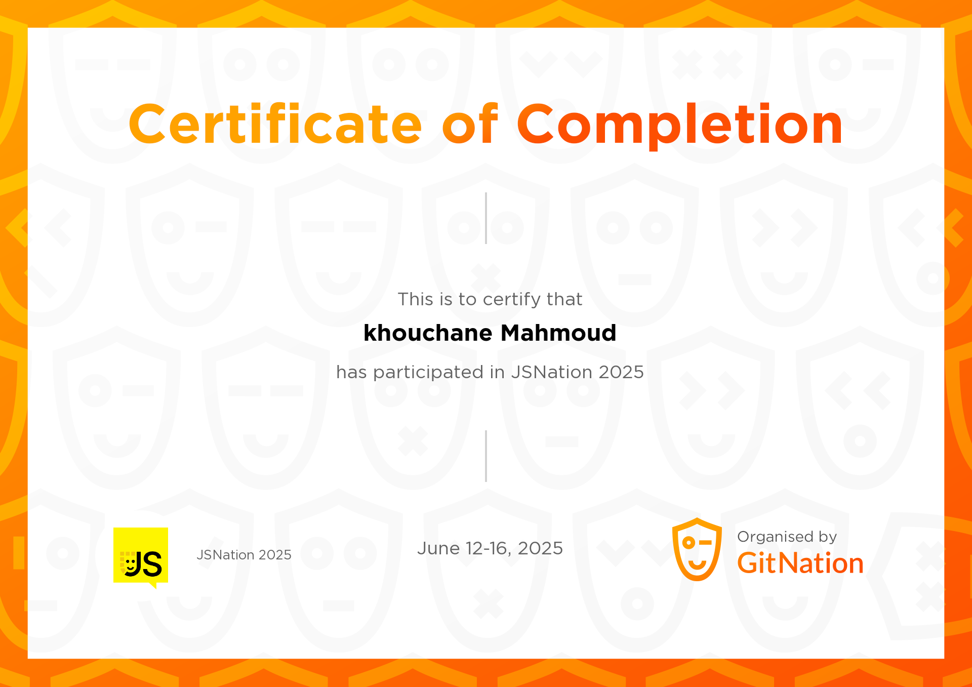 khouchane Mahmoud's Certificate from JS Nation