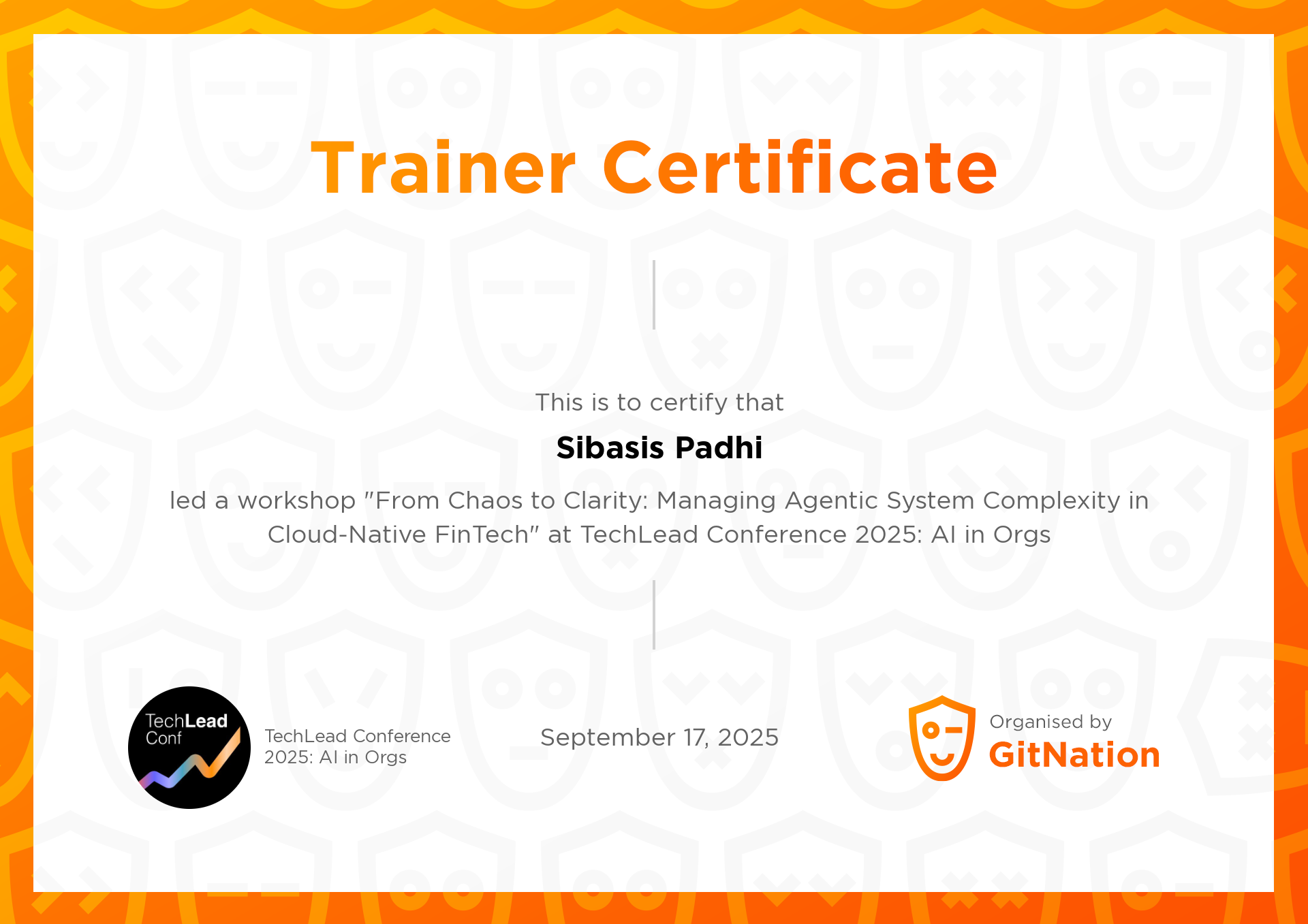 Sibasis Padhi's Certificate from TechLead Conference