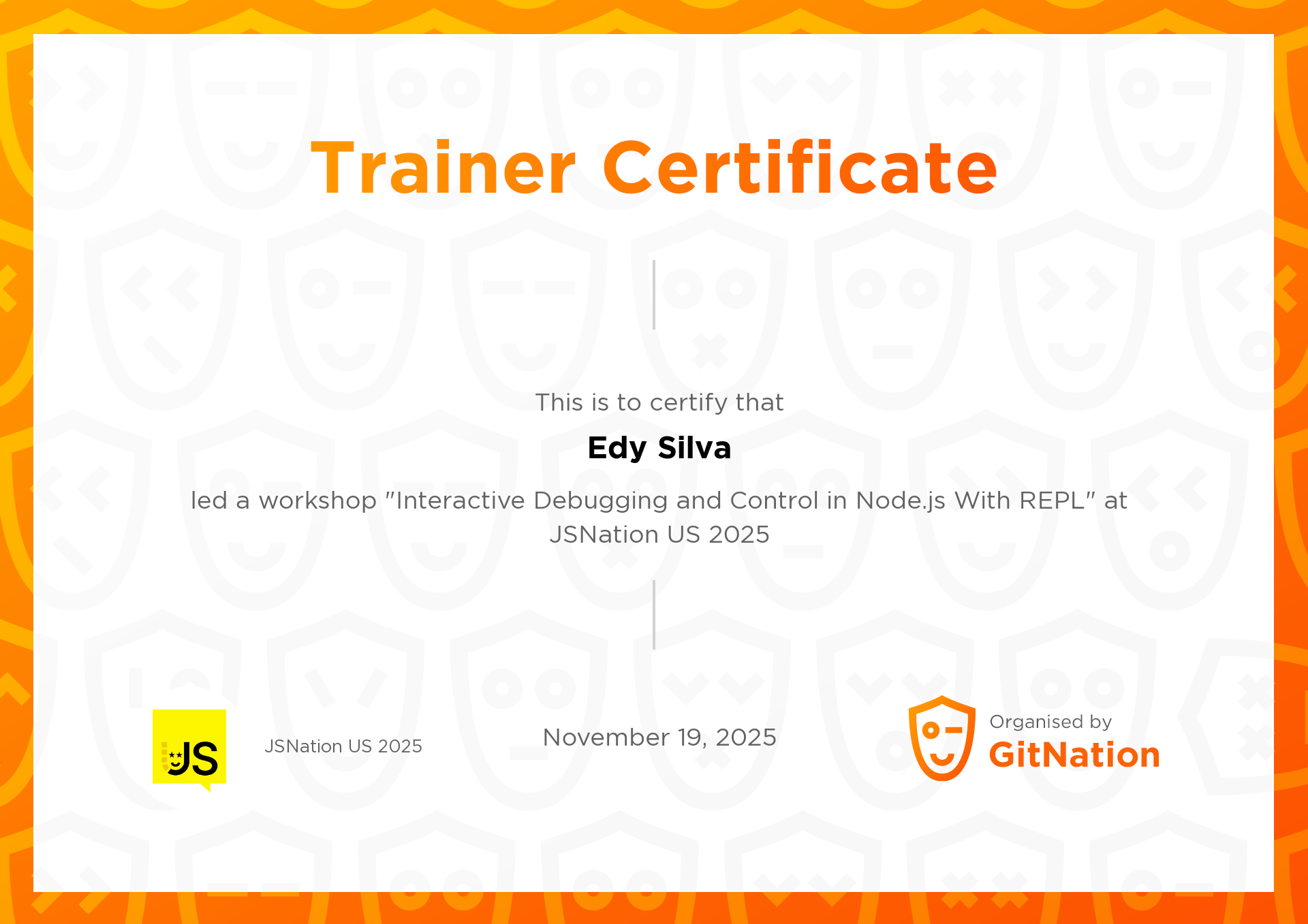 Edy Silva's Certificate from JSNation US