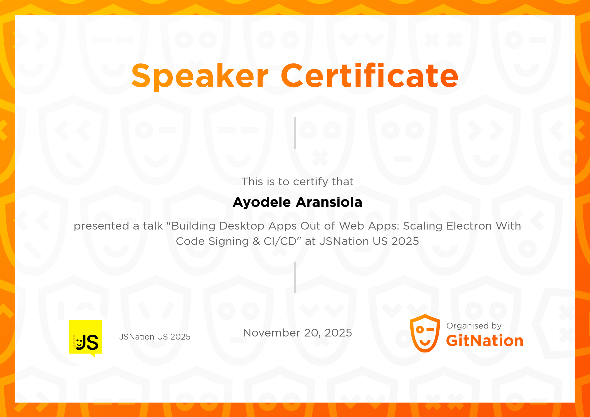 Ayodele Aransiola's Certificate from JSNation US