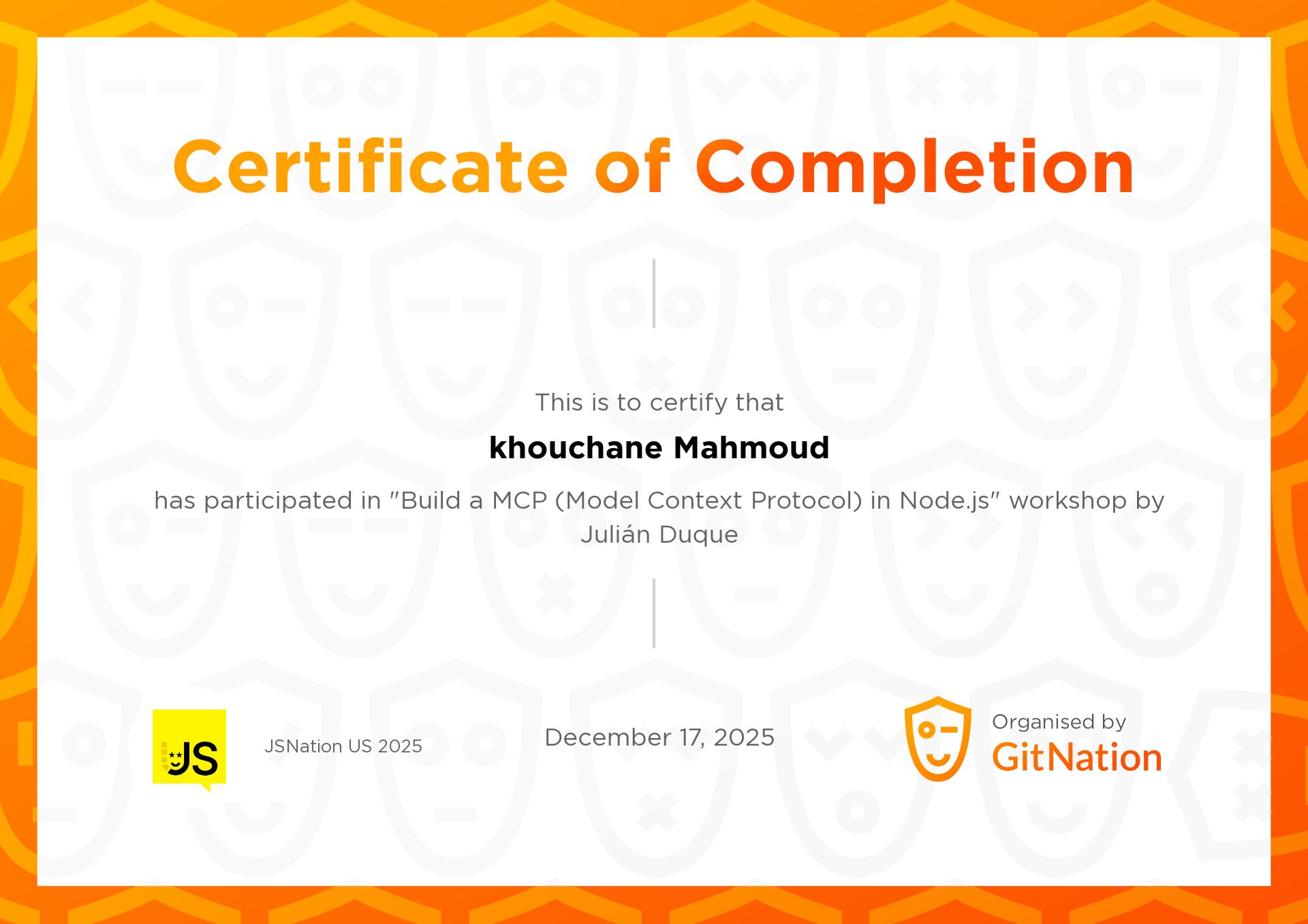 khouchane Mahmoud's Certificate from JSNation US