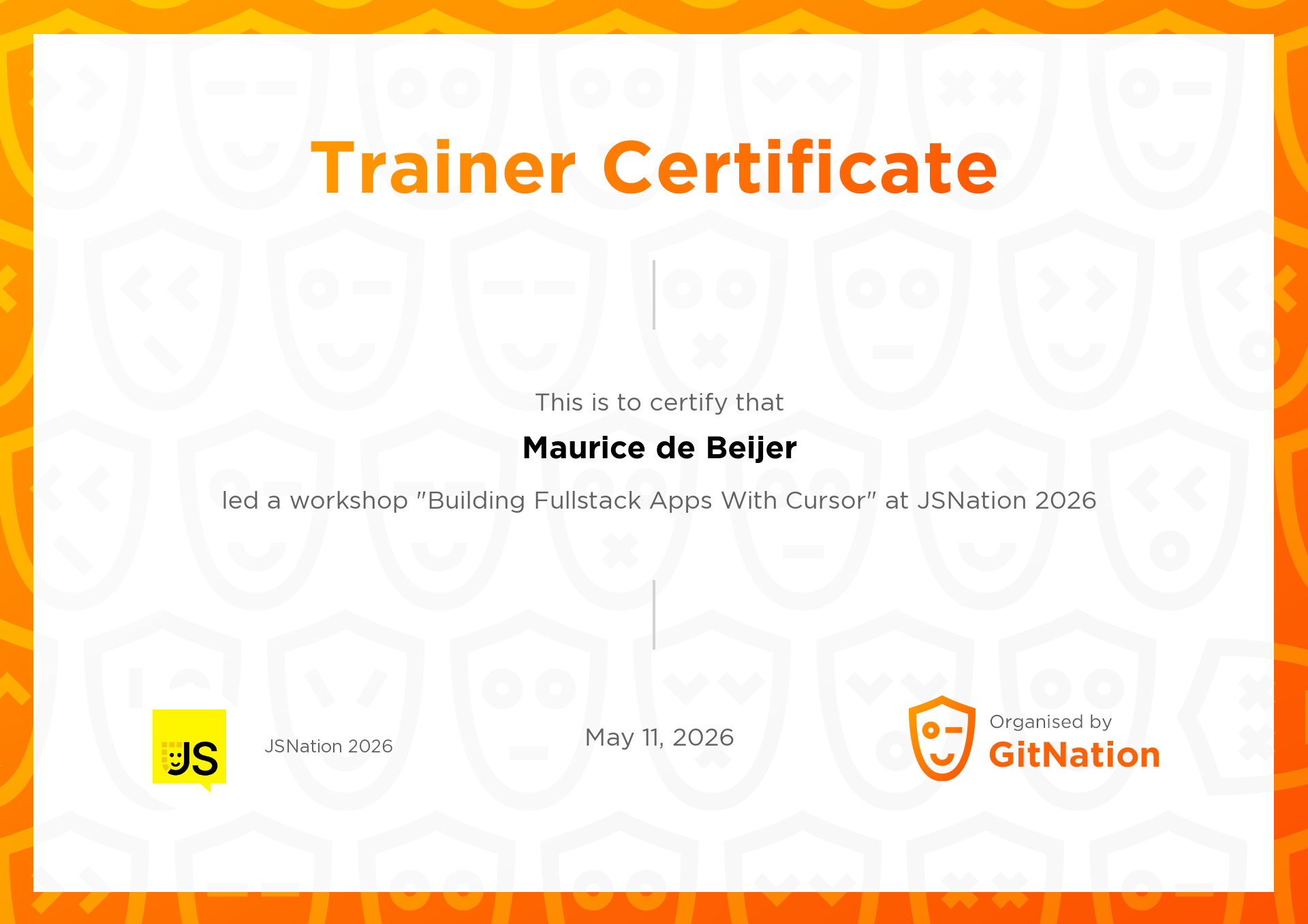 Maurice de Beijer's Certificate from JS Nation