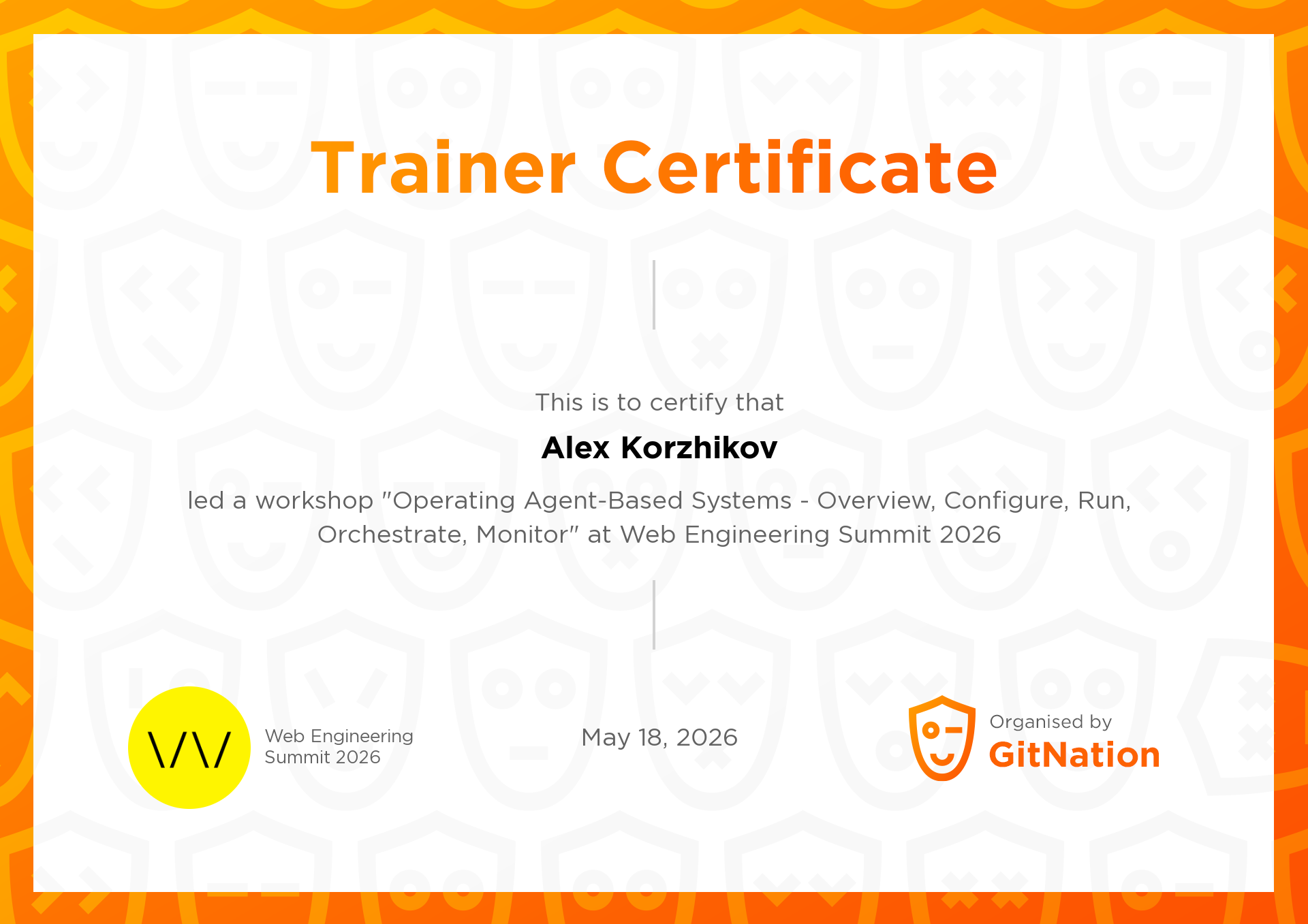 Alex Korzhikov's Certificate from Web Engineering Summit