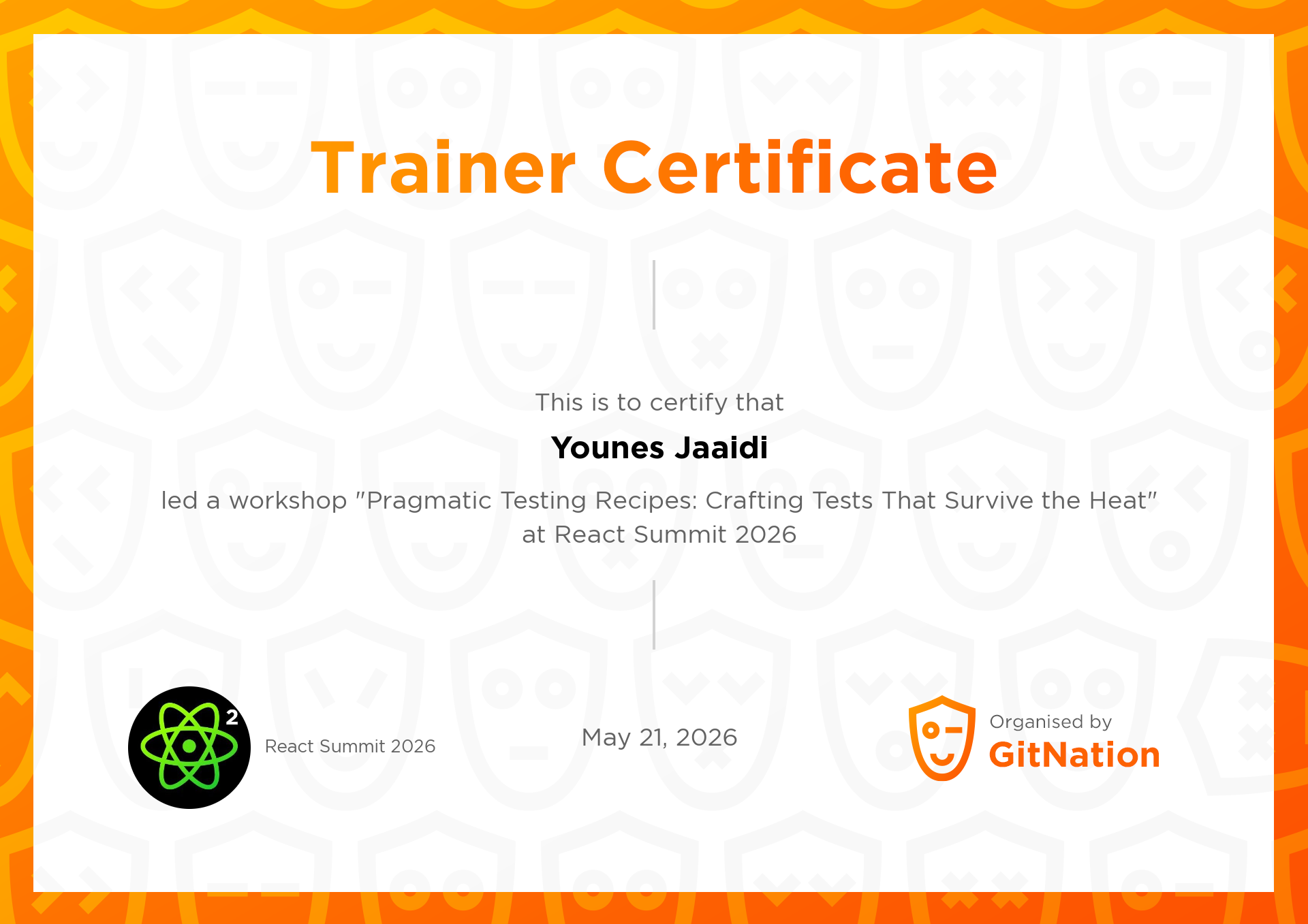 Younes Jaaidi's Certificate from React Summit