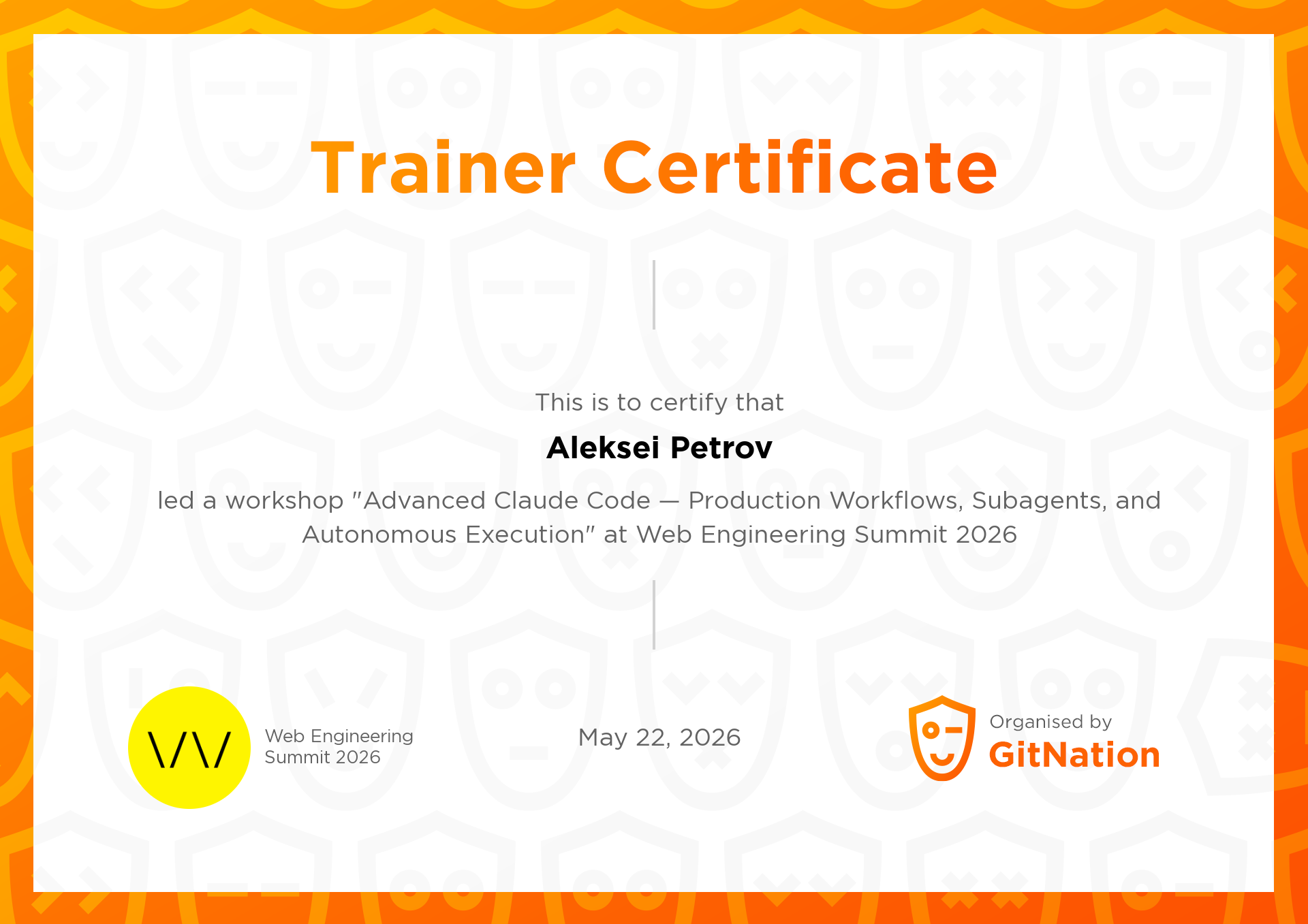 Aleksei Petrov's Certificate from Web Engineering Summit
