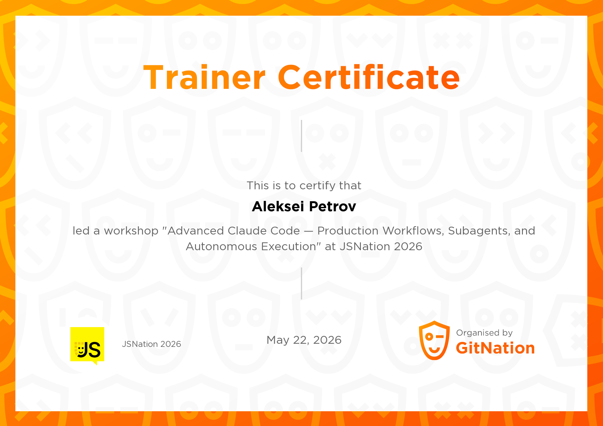 Aleksei Petrov's Certificate from JS Nation