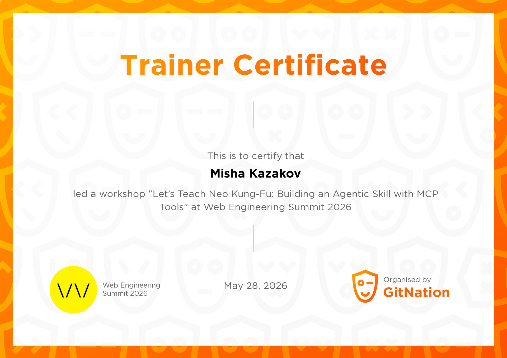 Misha Kazakov's Certificate from Web Engineering Summit