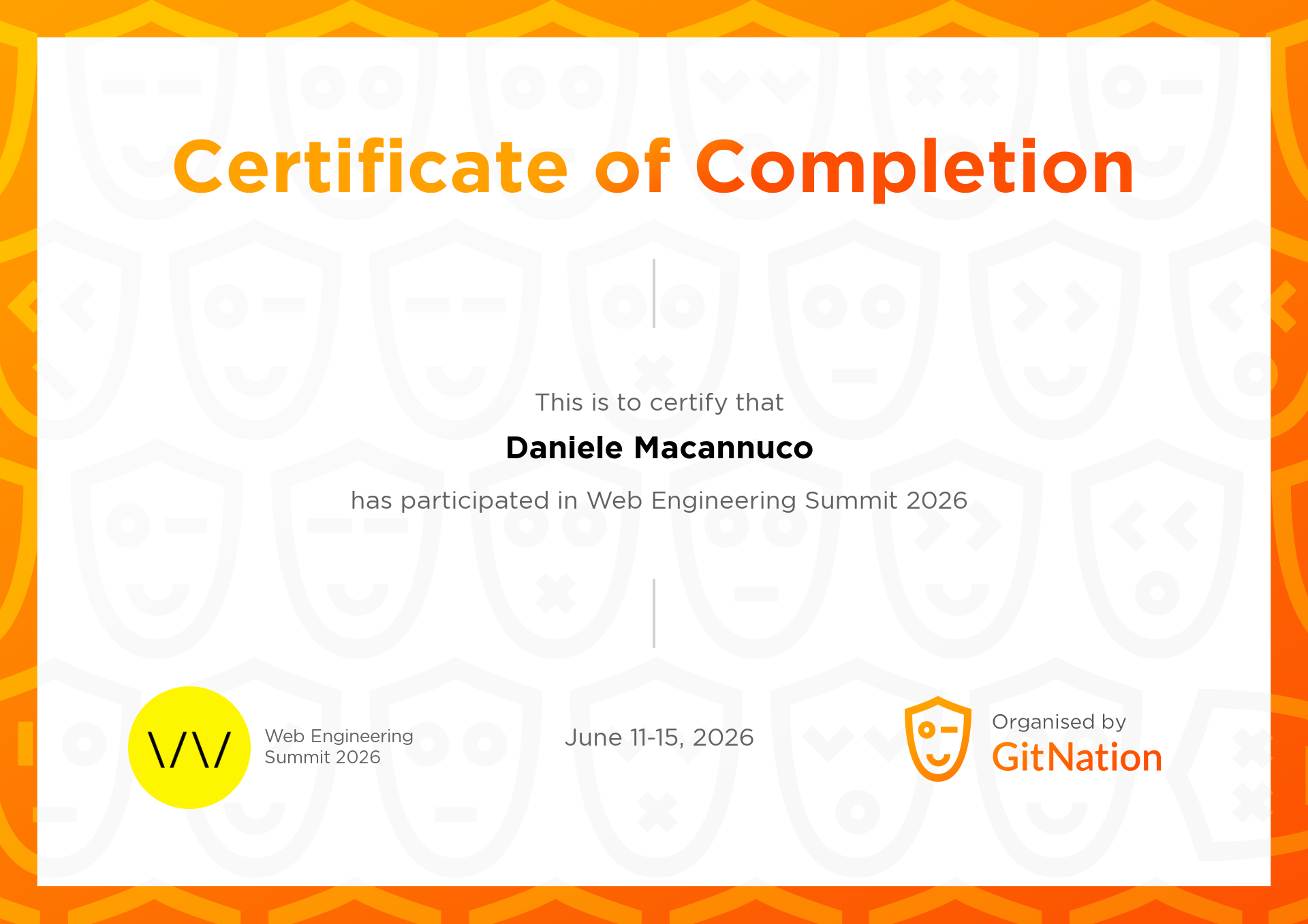 Daniele Macannuco's Certificate from Web Engineering Summit