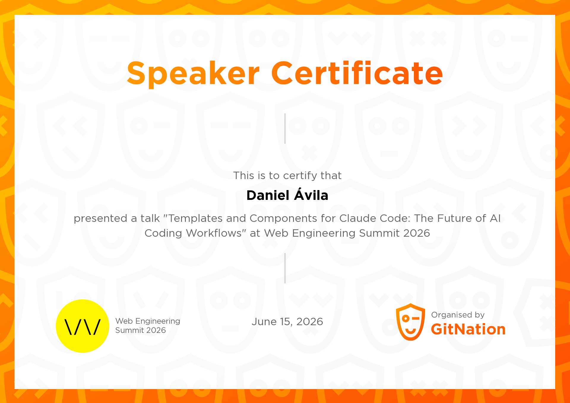 Daniel Ávila's Certificate from Web Engineering Summit